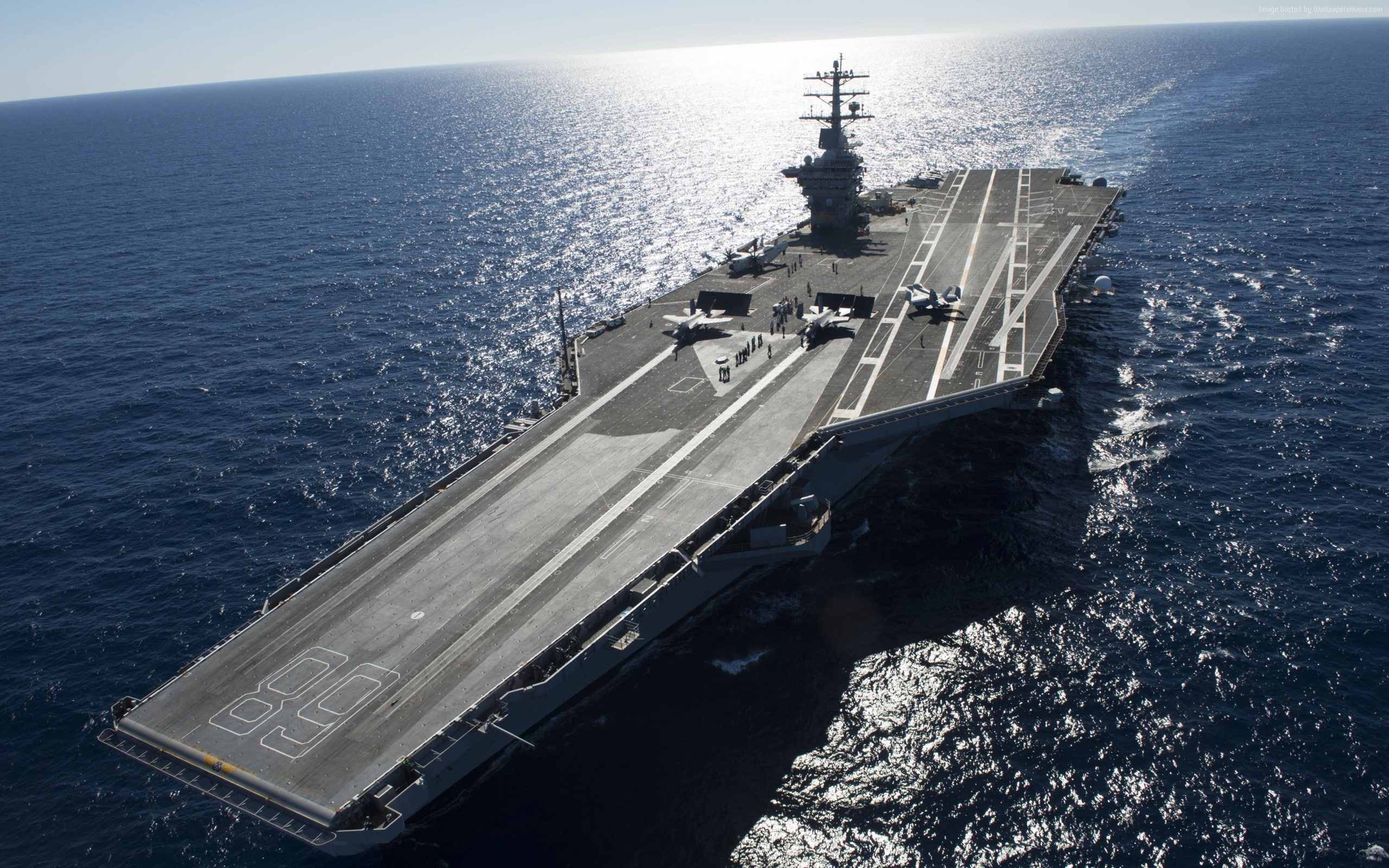 cvn, horizon over water, 2K, navy, water, gerald, aircraft, military, sunlight, nature, ford, architecture, lead, mode of transportation, high angle view, HD Wallpaper