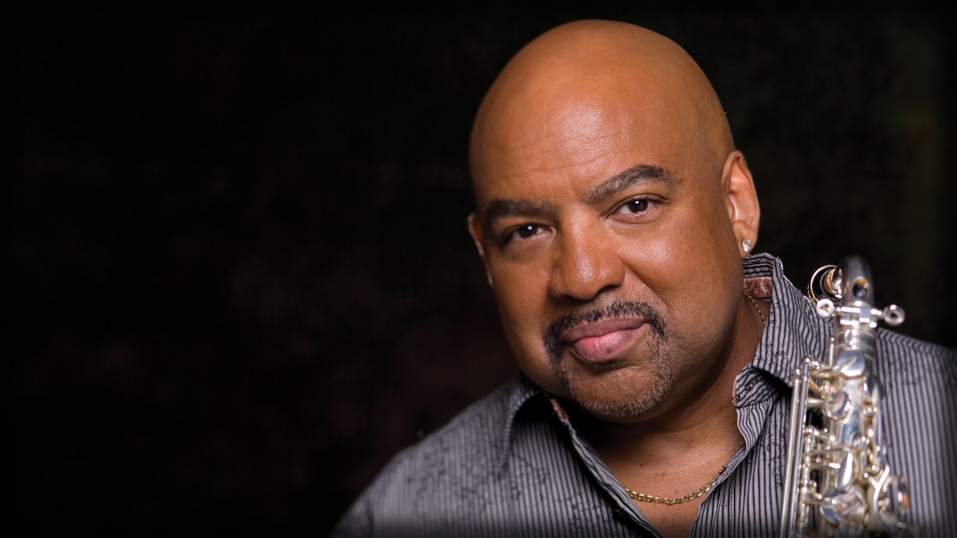 black background, music, 1080P, performance, bald, portrait, one person, gerald albright, looking at camera, copy space, musician, headshot, look, s, artist, HD Wallpaper