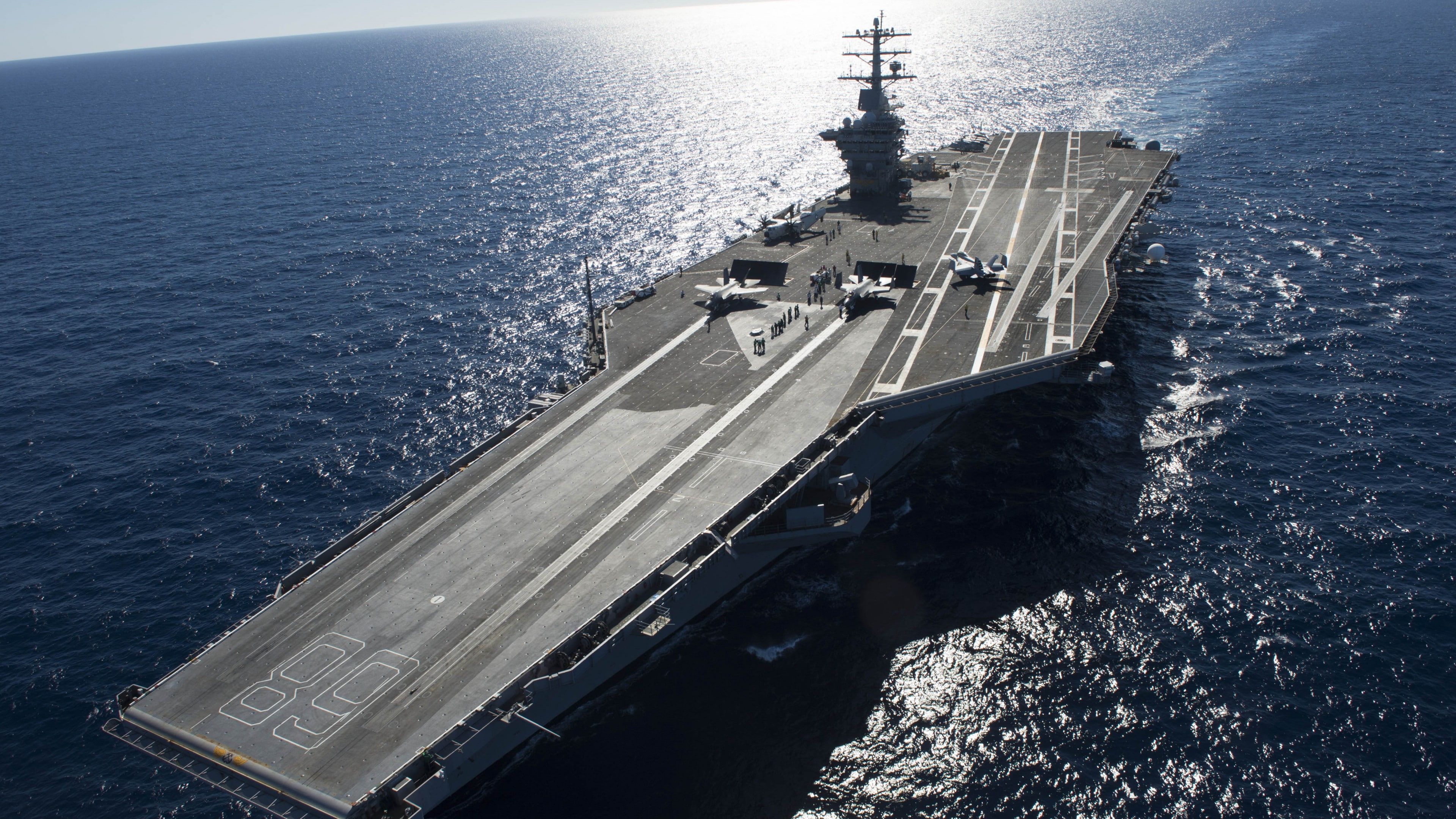 CVN-68, water, lead ship, 4K, carrier, black, daytime, aircraft, USS Gerald R. Ford, body, HD Wallpaper