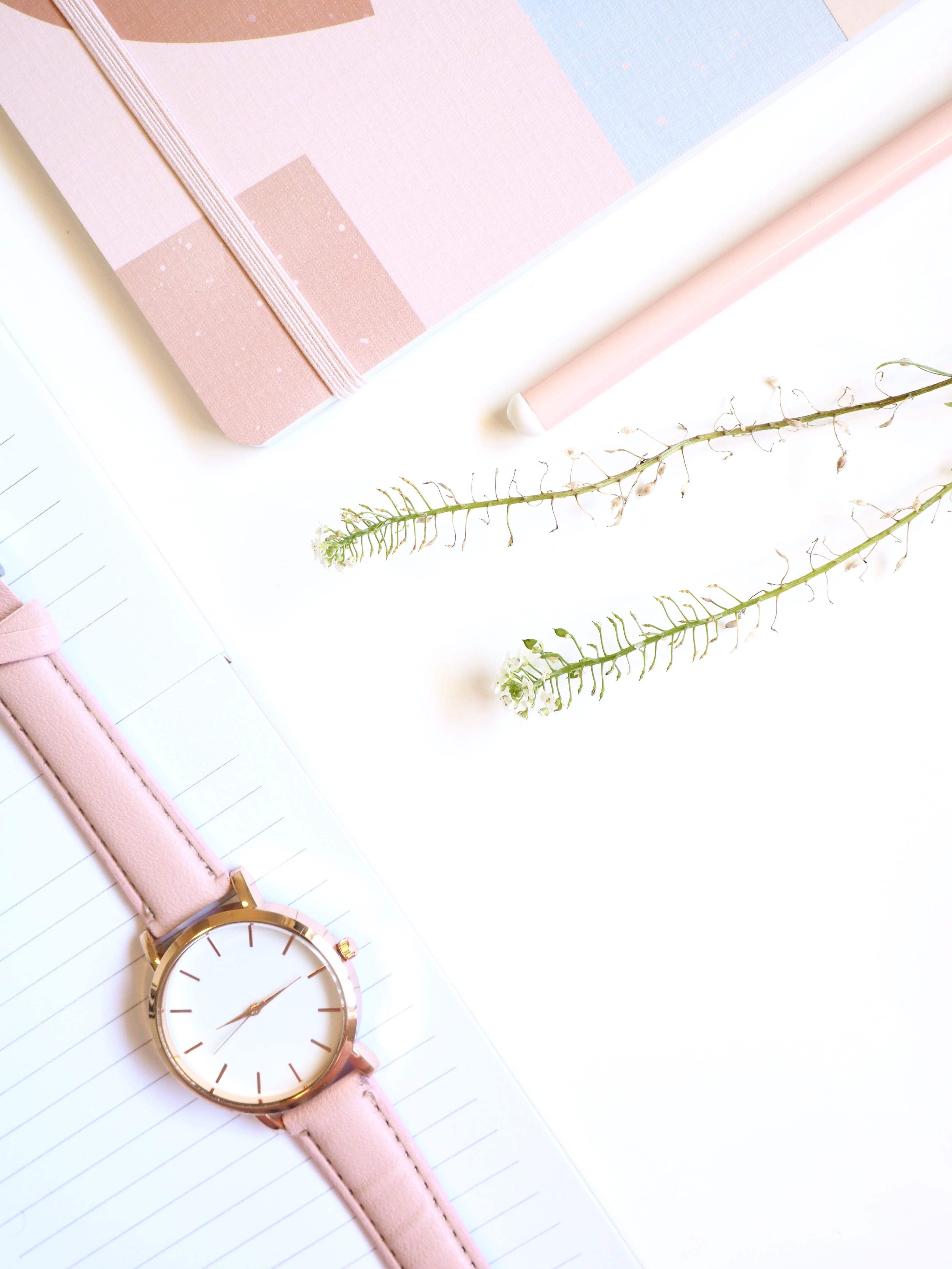 white background, flatlay, writing, pencil, write, clean, white, office, indoors, simple, still life, studio shot, close-up, book, 4K, blog, instrument of time, Phone HD Wallpaper