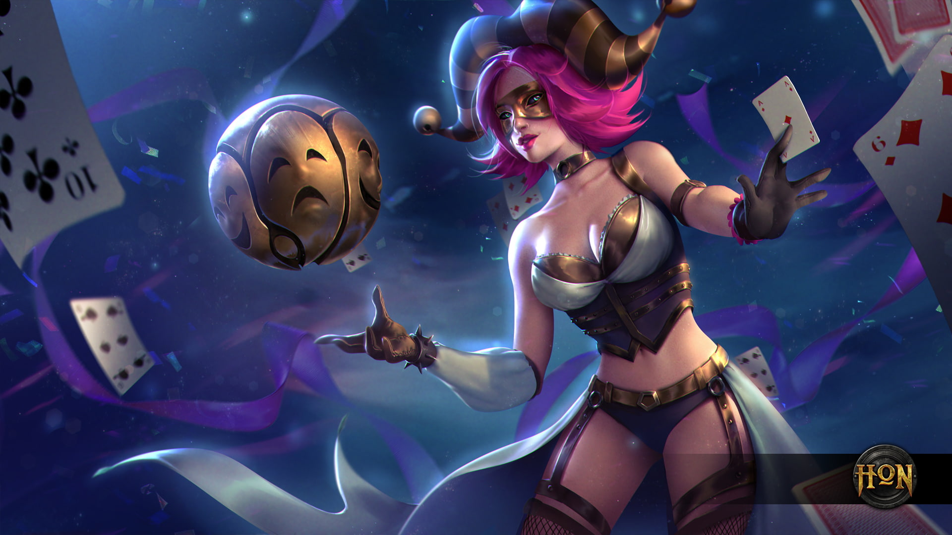 beauty, chest, Tarot, hon, mask, Harlequin, Heroes of Newerth, art, 1080P, map, HD Wallpaper