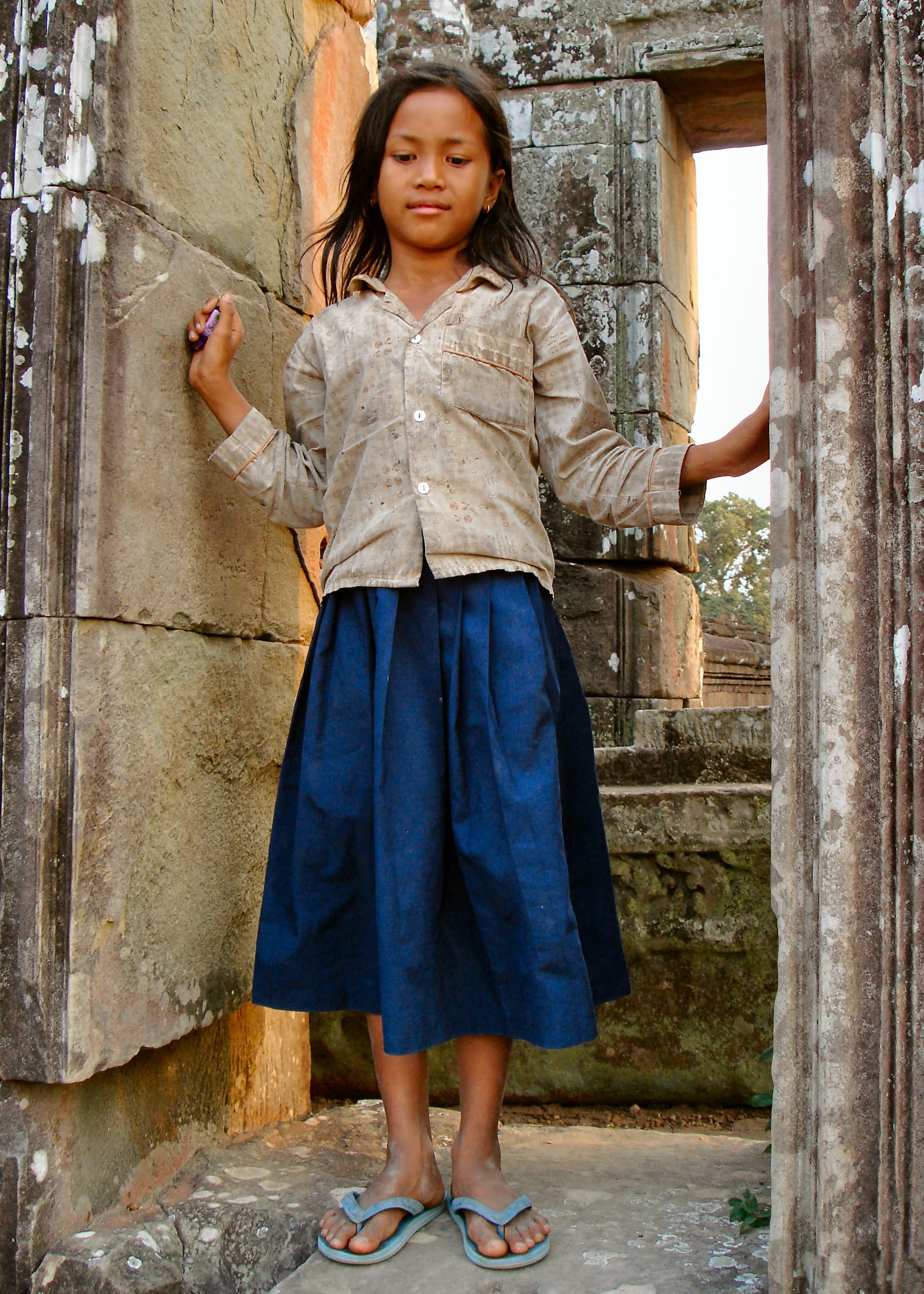 hairstyle, women, real people, temple, full length, angkor, portrait, girl, innocence, females, standing, outdoors, fashion, looking at camera, expired, Phone HD Wallpaper