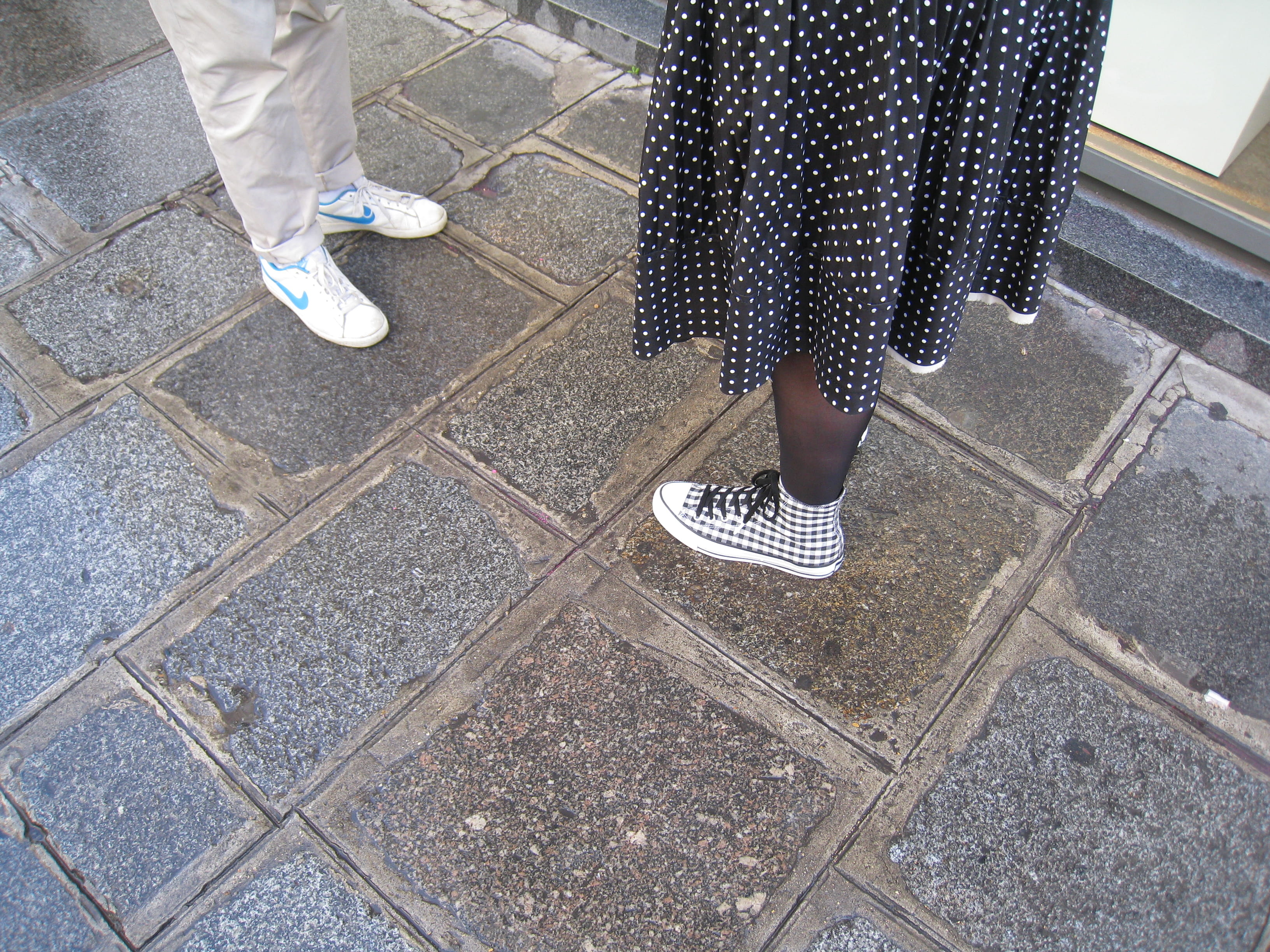 polka dot, human body part, human limb, tiled floor, shows, gingham, standing, women, adult, france, people, shoe, low section, street, human leg, lifestyles, HD Wallpaper