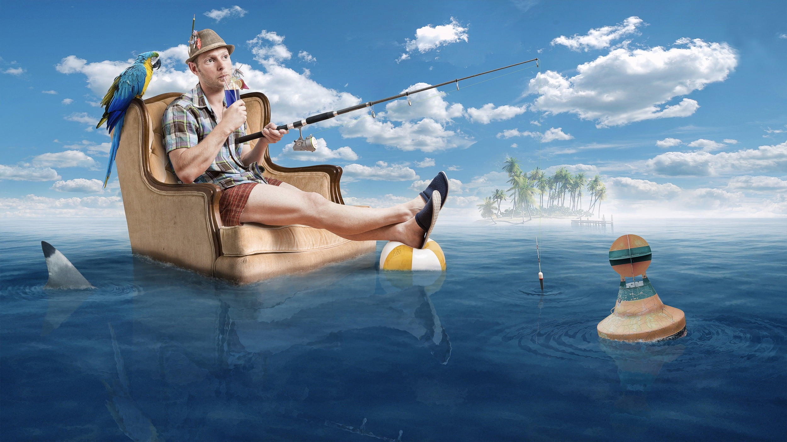 cocktail, gingham, sitting, transportation, blue, sport, sky, vacations, lake, cloud - sky, black, parrot, outdoors, relaxation, adult, men, nature, males, HD Wallpaper