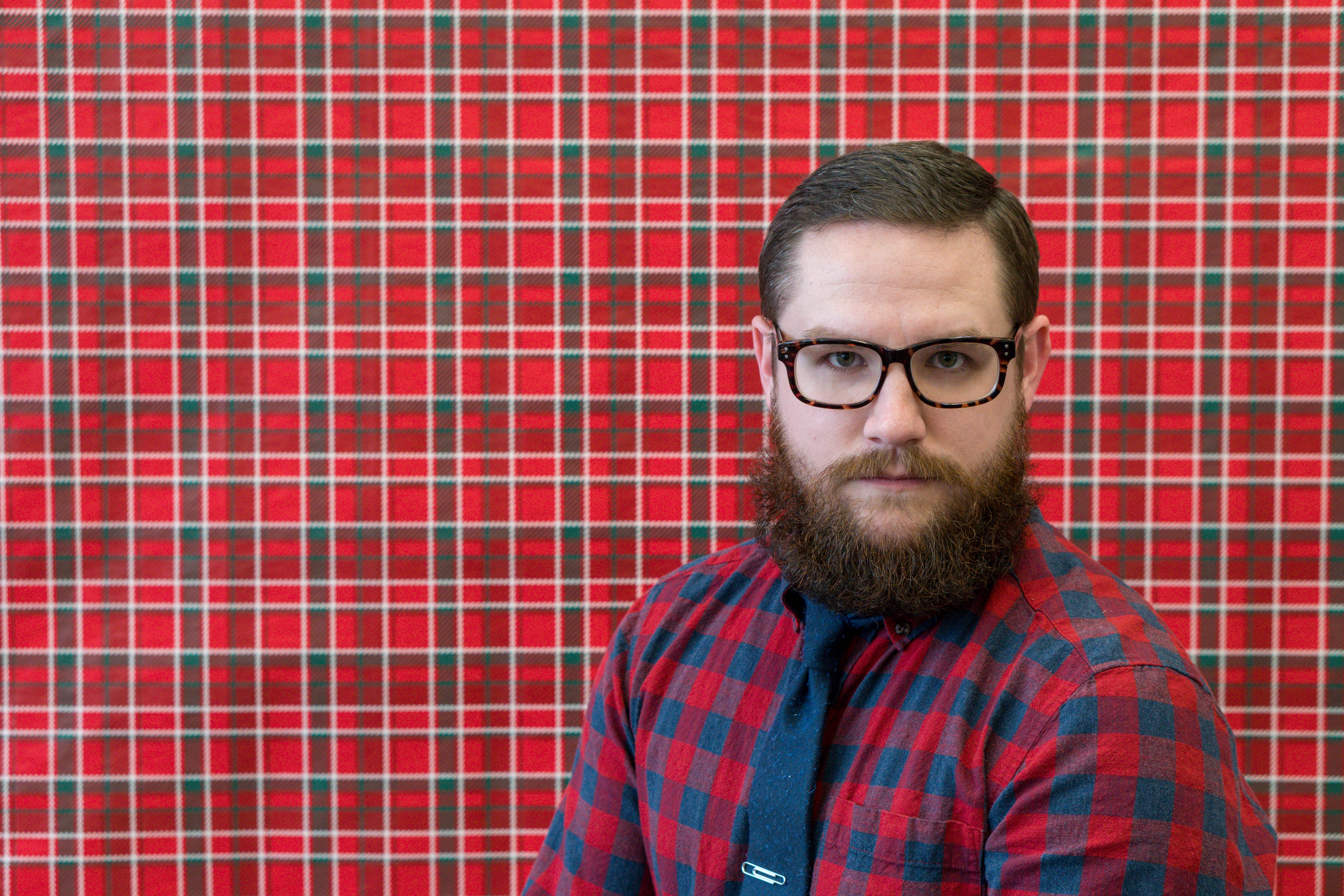 contemplation, shirt, adult, check, young men, hipster - person, necktie, headshot, near, front view, glasses, 5K, confidence, checked pattern, black, HD Wallpaper