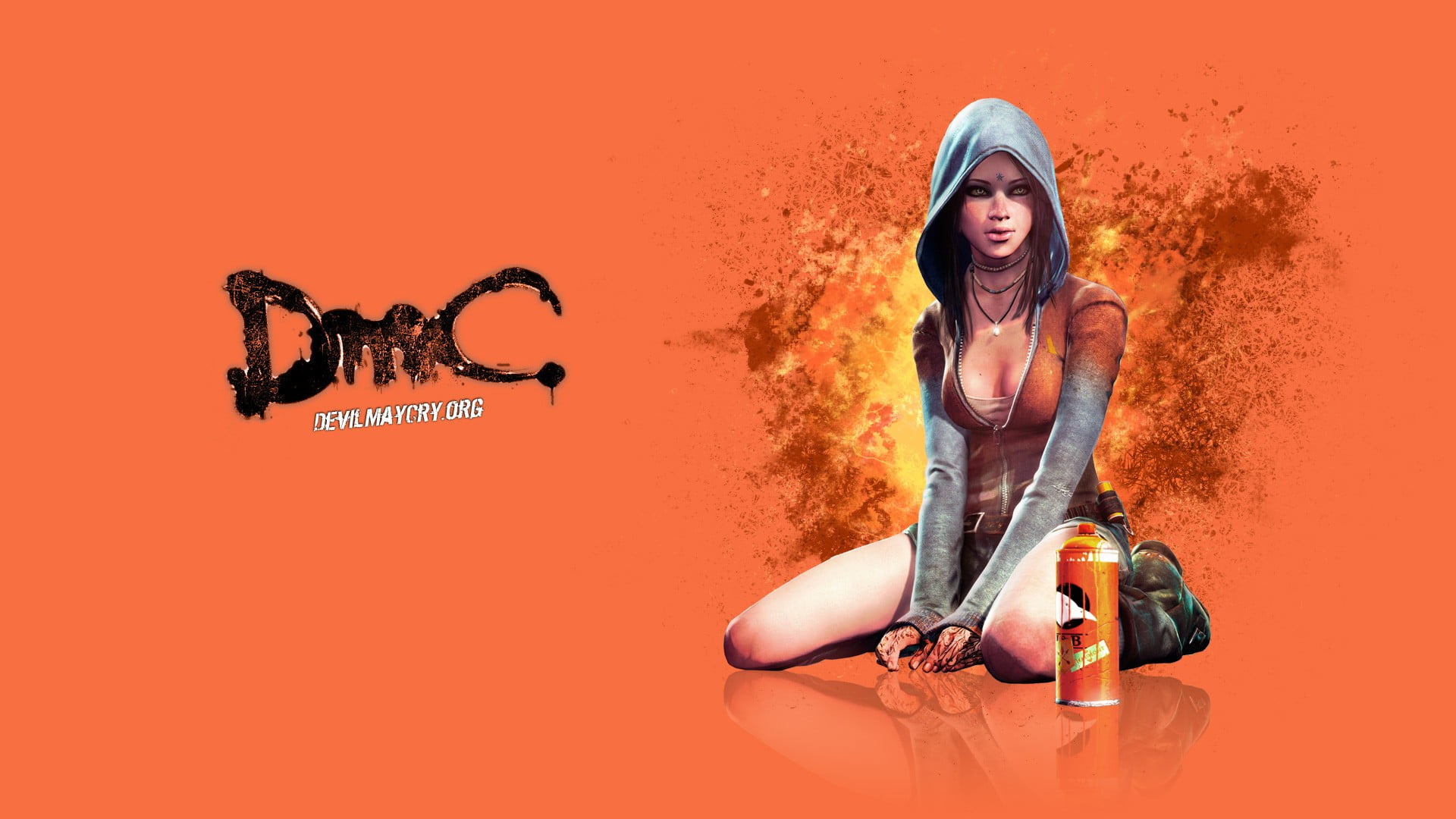 long hair, video games, portrait, messy, indoors, character, casual clothing, lifestyles, 1080P, women, studio shot, hair, orange background, one person, HD Wallpaper