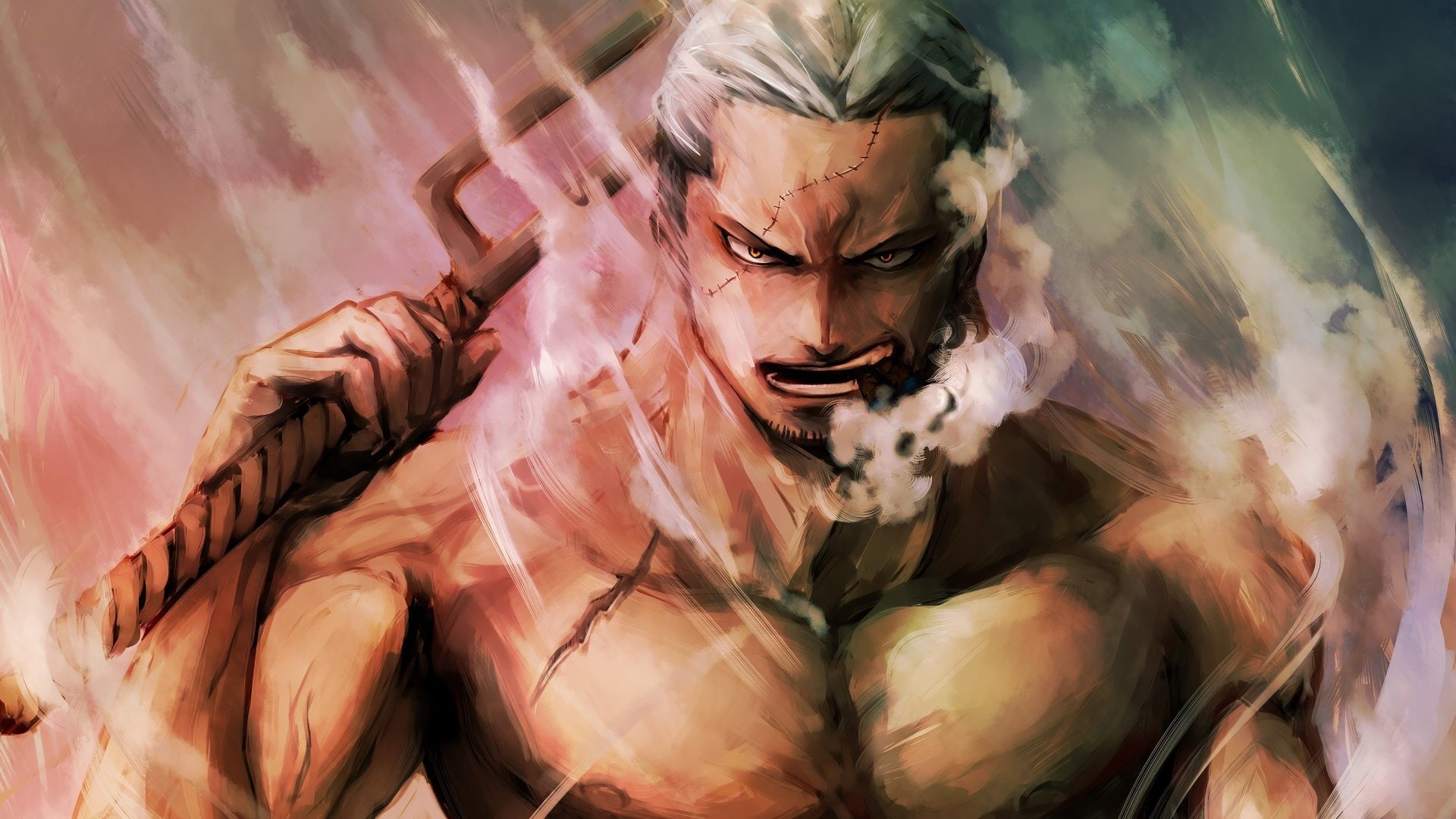 1080P, Man, Smoking, Anime, Cigar, Smoker (One Piece), One Piece, White Hair, HD Wallpaper