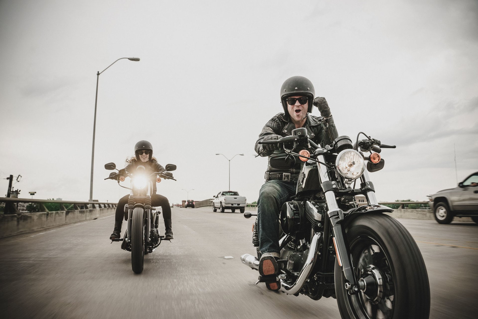 adult, outdoors, transportation, motorcycle, sports helmet, riding, two people, 1080P, people, leisure activity, sports equipment, males, mature men, full length, HD Wallpaper