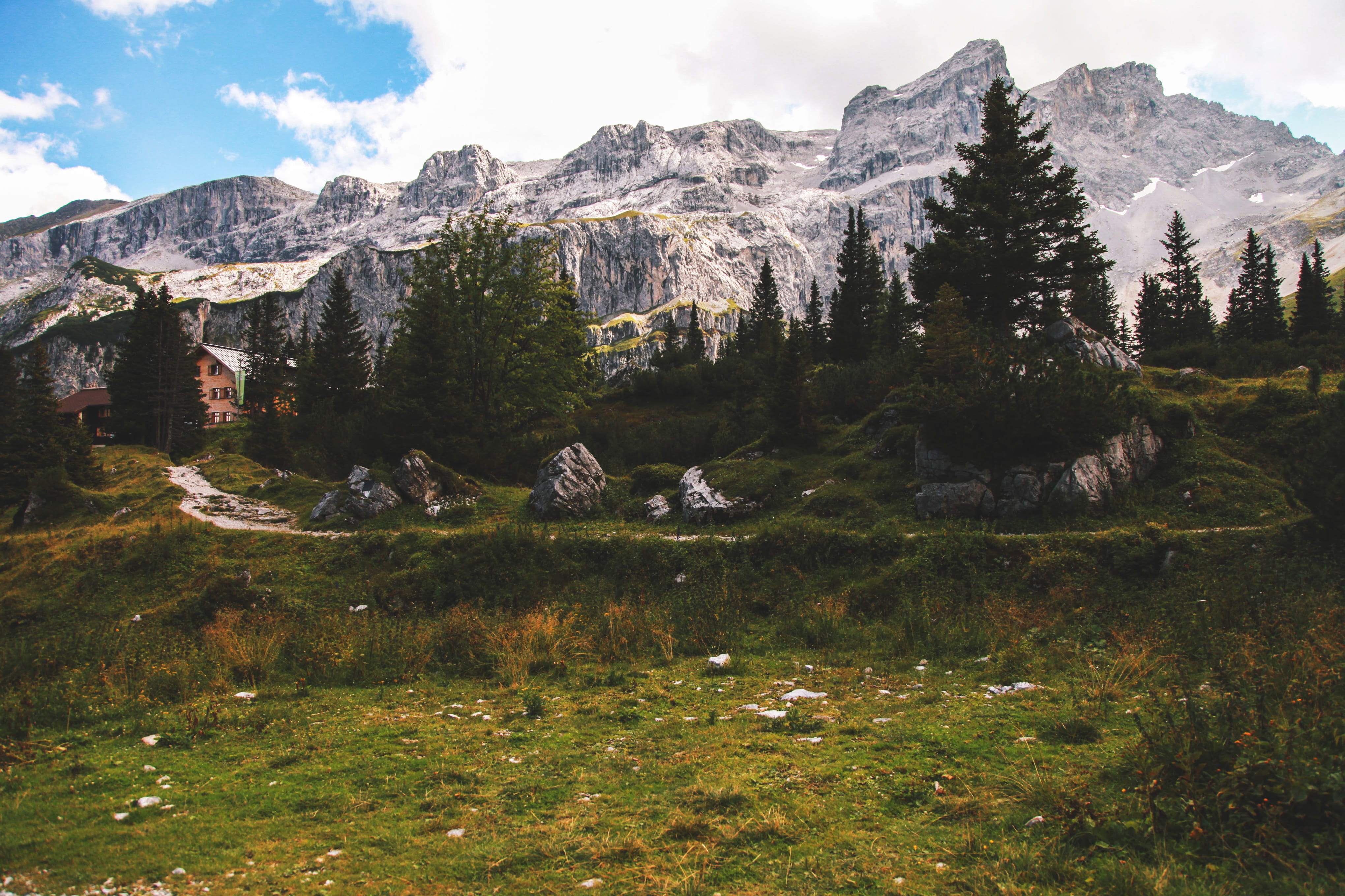green Color, forest, dolomites, outdoors, scenics - nature, mountains, nature, Landscape, growth, natural, land, built structure, mountain, sky, grass, HD Wallpaper