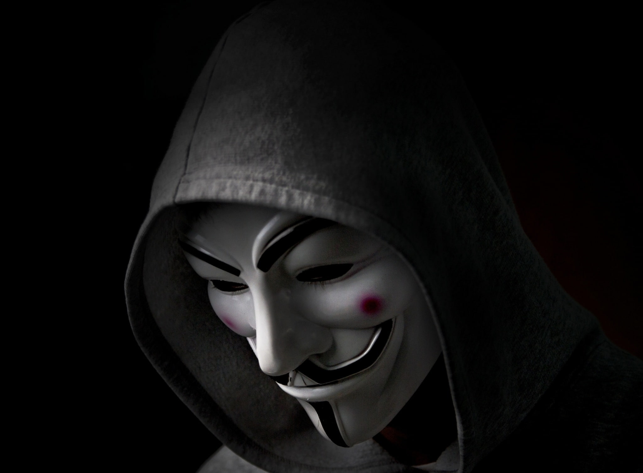 mask, spooky, white, 1080P, evil, black background, gray, Computers, indoors, horror, Others, obscured face, hood - clothing, celebration, fear, anonymous, HD Wallpaper