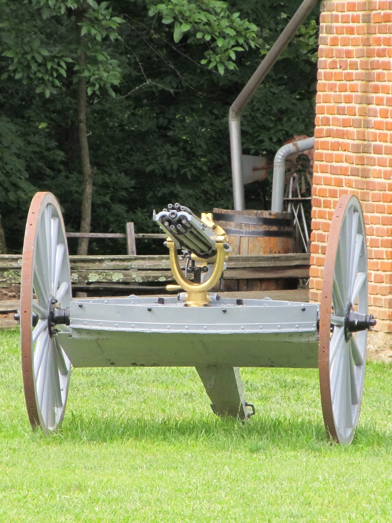 military, transportation, guard, museum, plant, gatling gun, army, field, carriage, grass, park - man made space, 1080P, green color, arms, park, no people, Phone HD Wallpaper