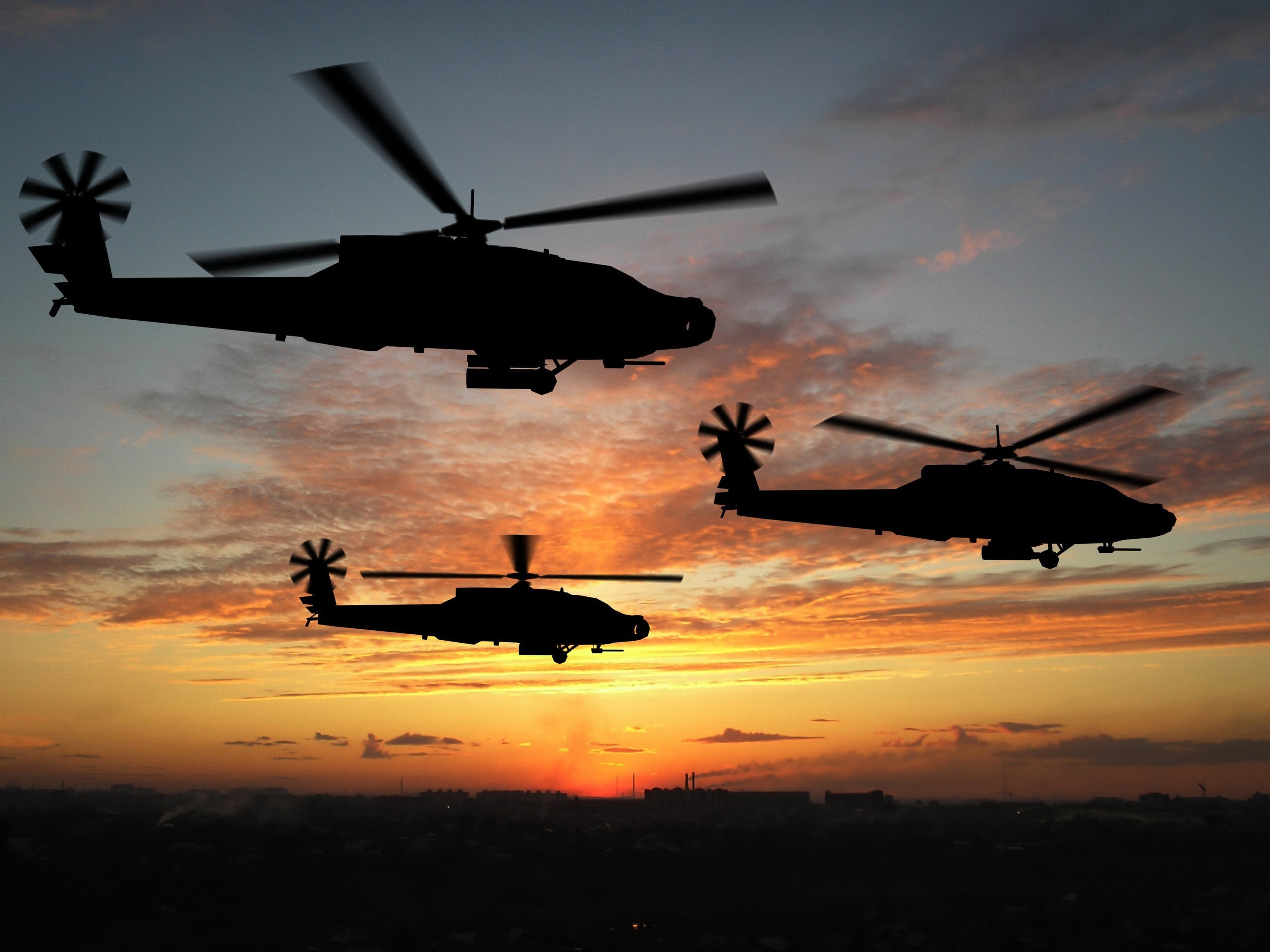 machine, vehicle, sunset, helicopters, 2K, military aircraft, HD Wallpaper