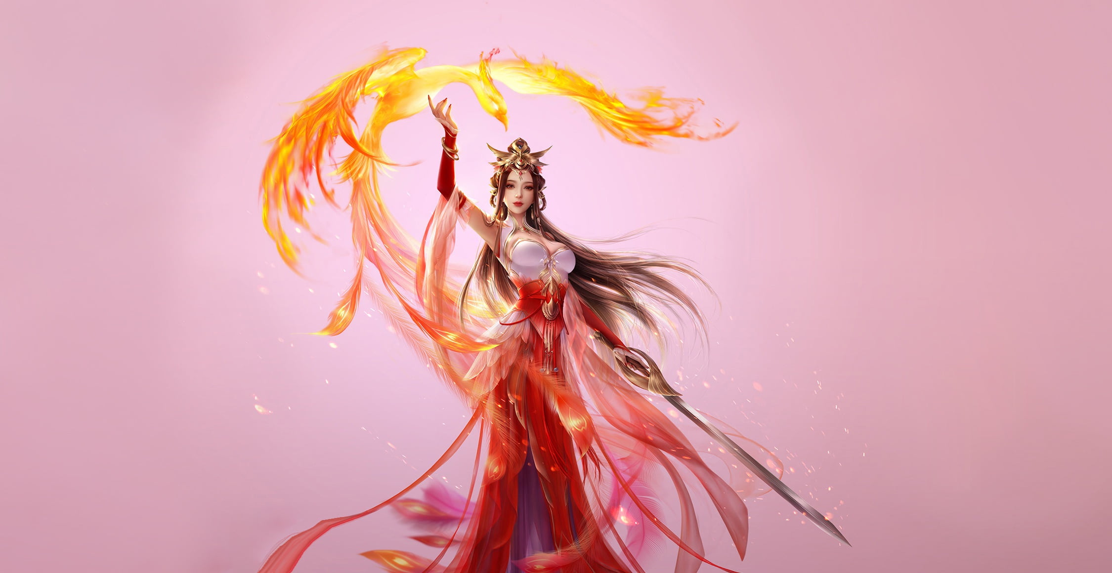 Beautiful, Art, 1080P, Dress, Girl, 3Q STUDIO, Style, Asia, Illustration, Fantasy, Asian, Sword, Characters, Phoenix, HD Wallpaper