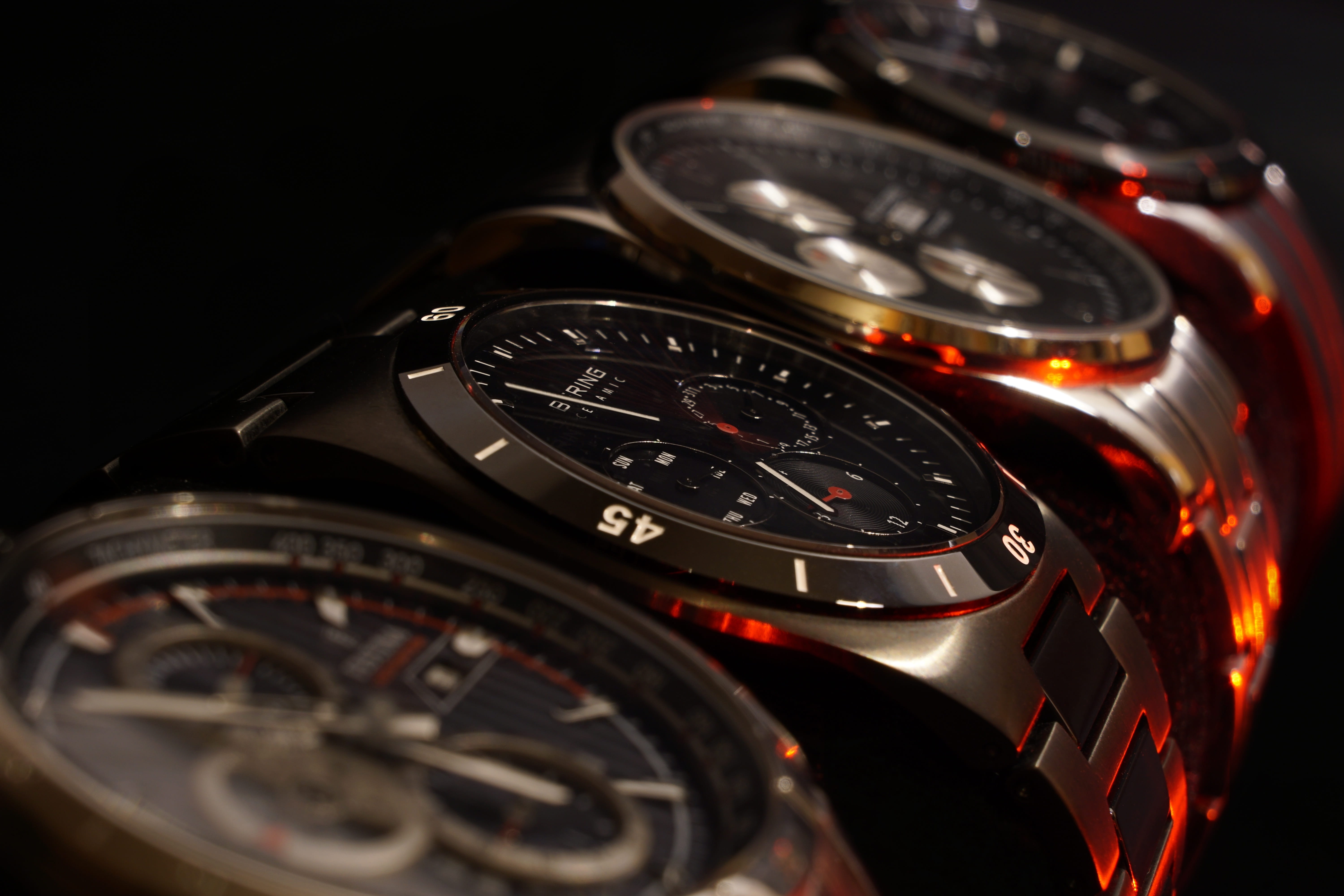 black background, backgrounds, wristwatch, close-up, stainless steel, analog, reflective festina, bracelet, time, still life, indoors, black, dark, technology, HD Wallpaper
