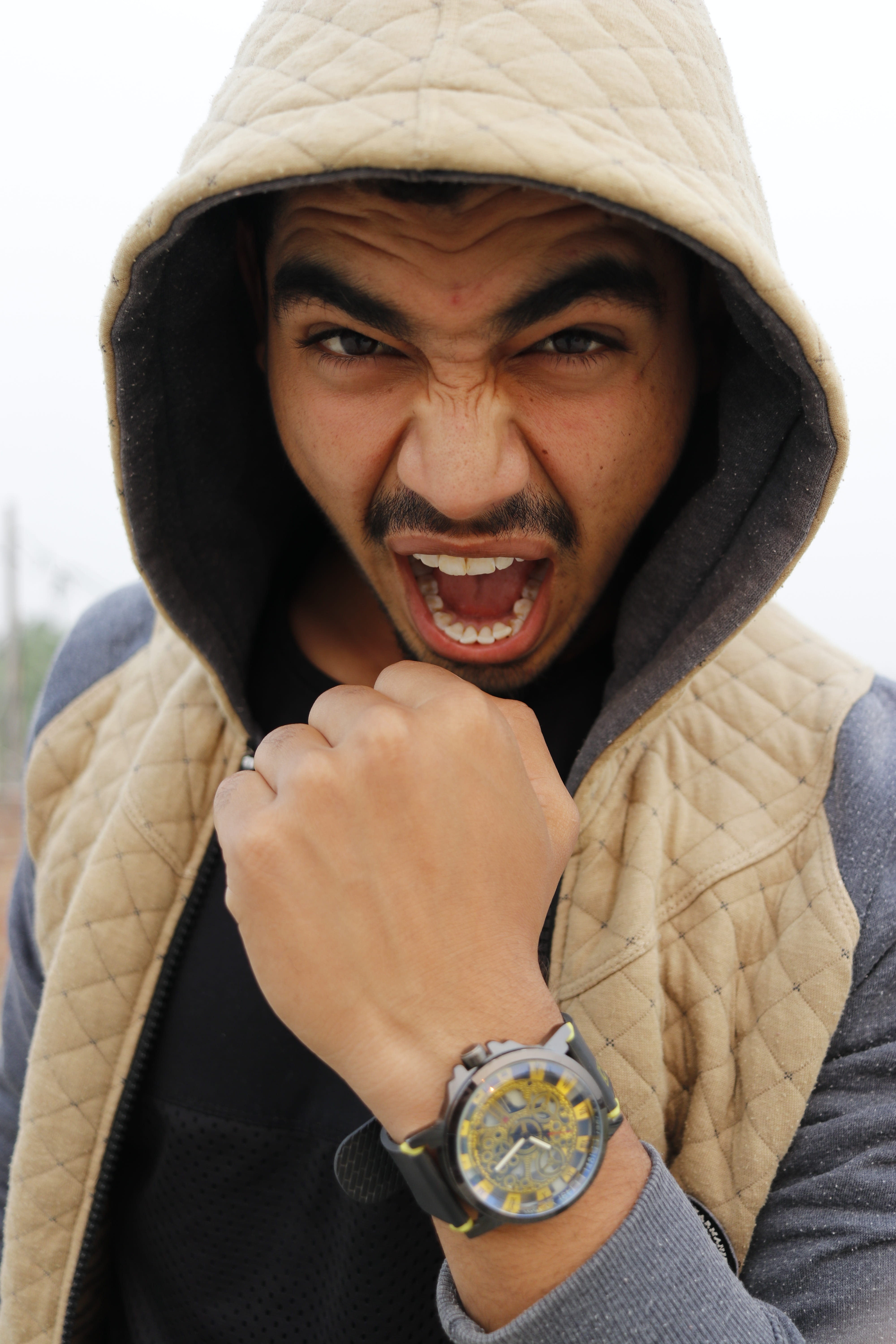 headshot, shirt, man, happy, standing, low key, mouth, human, winter, people, real people, smile, portrait, beard, positive, hood - clothing, casual clothing, Phone HD Wallpaper