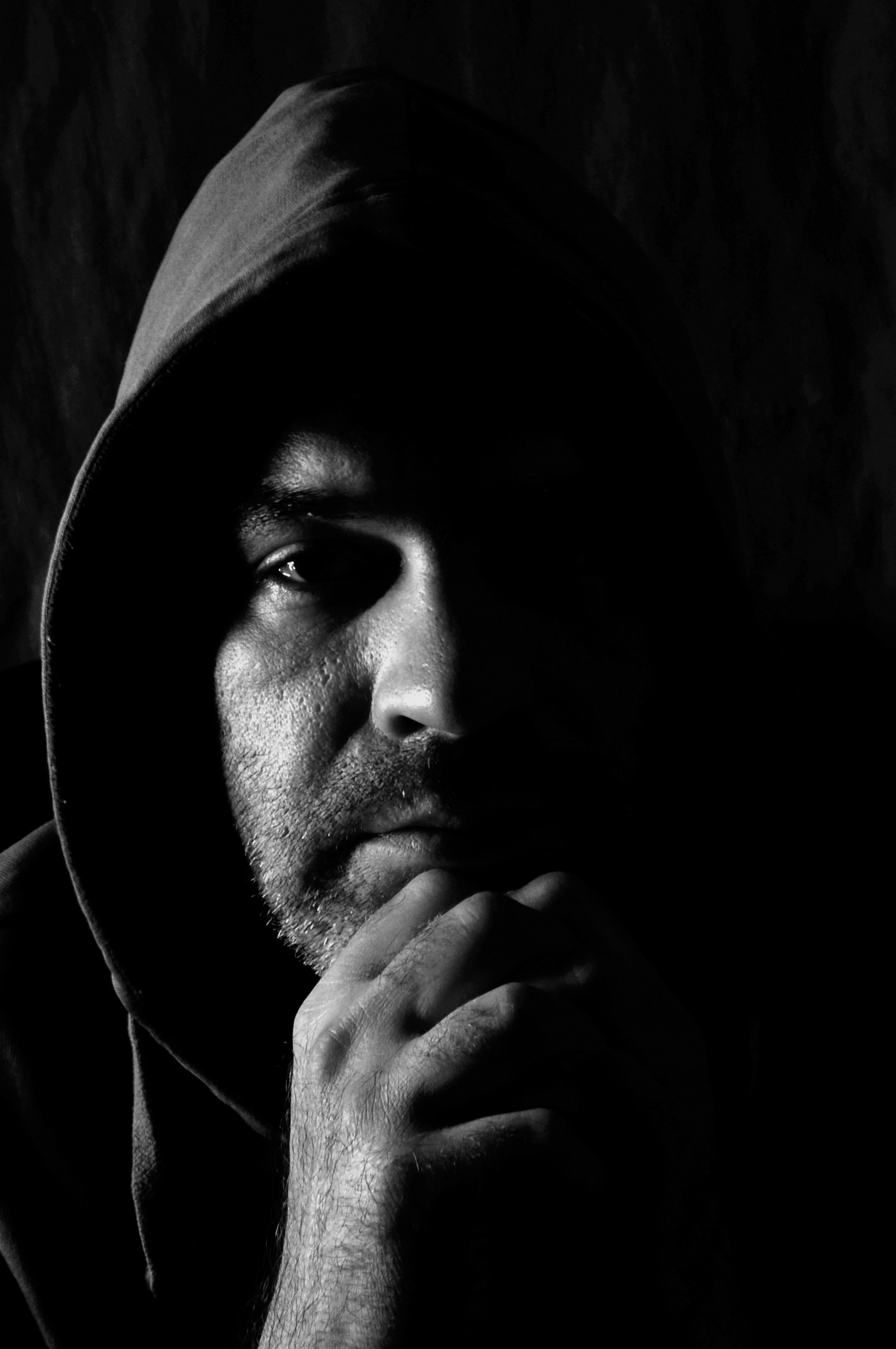solitude, sadness, praying, 4K, human body part, one Person, indoors, hood - clothing, loneliness, lifestyles, front view, hood, human Face, males, serious, Phone HD Wallpaper