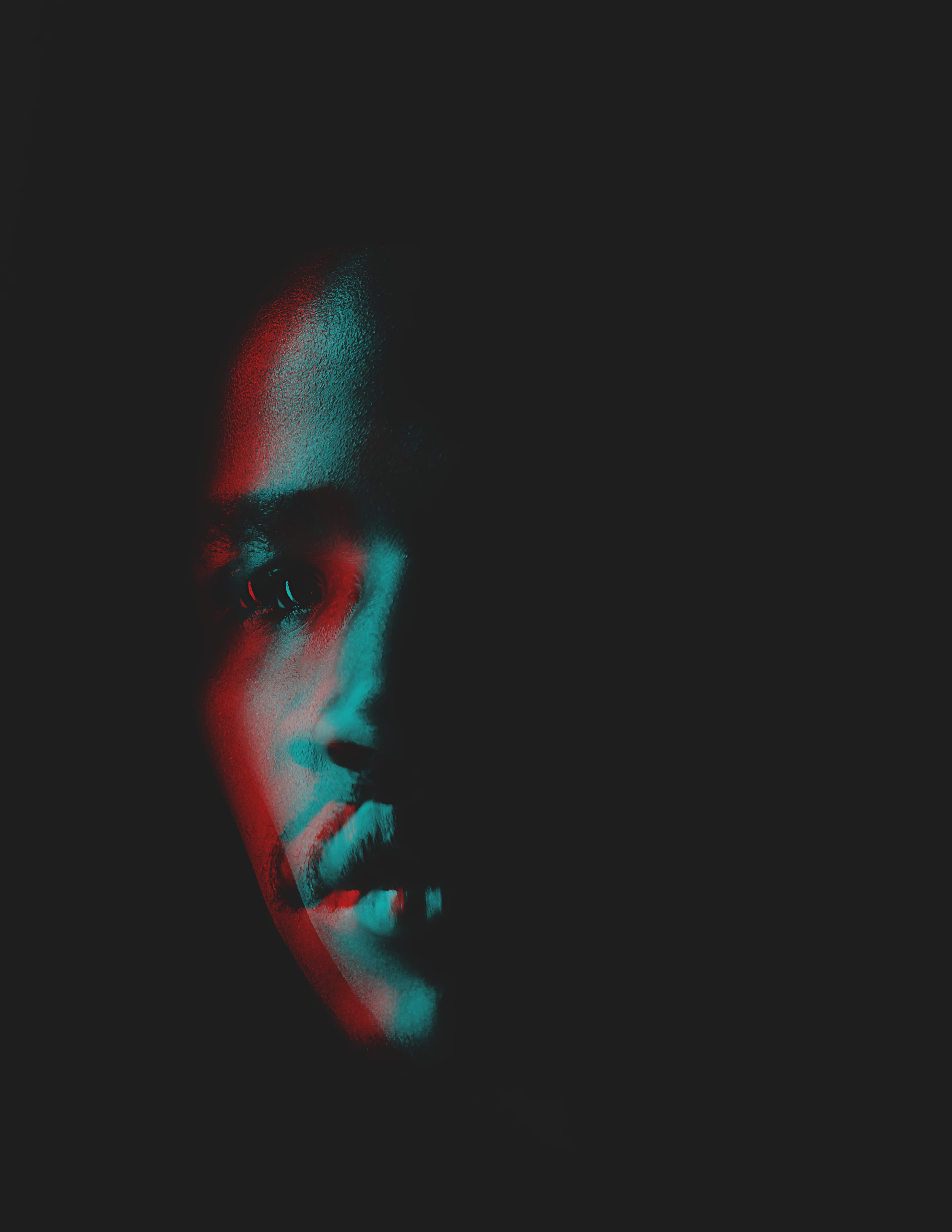 glitch, portrait, person, eye, fine Art Portrait, young Adult, bnw, human Face, men, blue, night, nose, man, looking At Camera, people, artistic, beautiful, Phone HD Wallpaper
