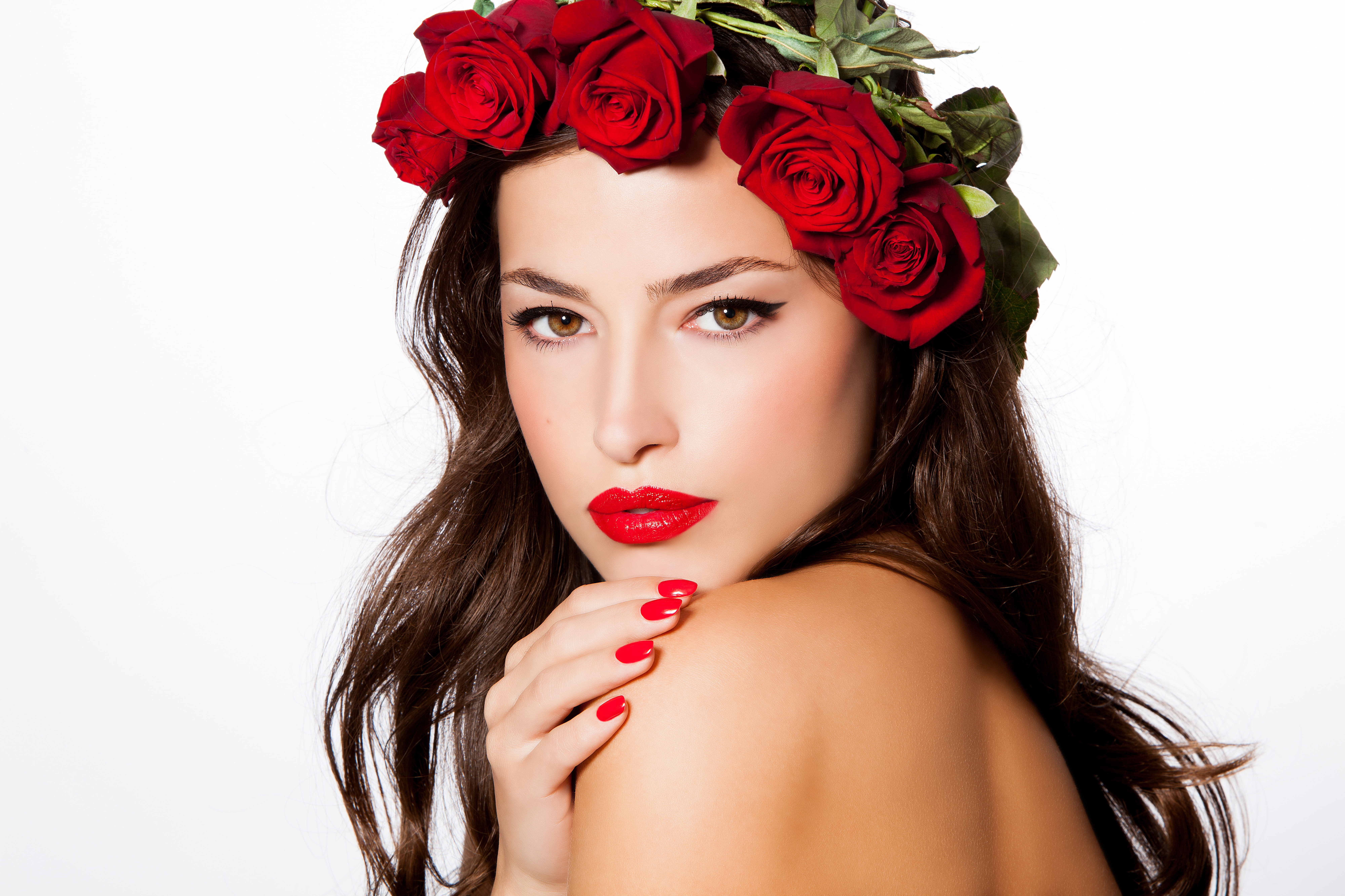 fashion Model, females, beauty Product, human Skin, human Lips, look, elegance, long Hair, crown, laurel wreath, posing, beautiful woman, perfection, fine Art Portrait, HD Wallpaper