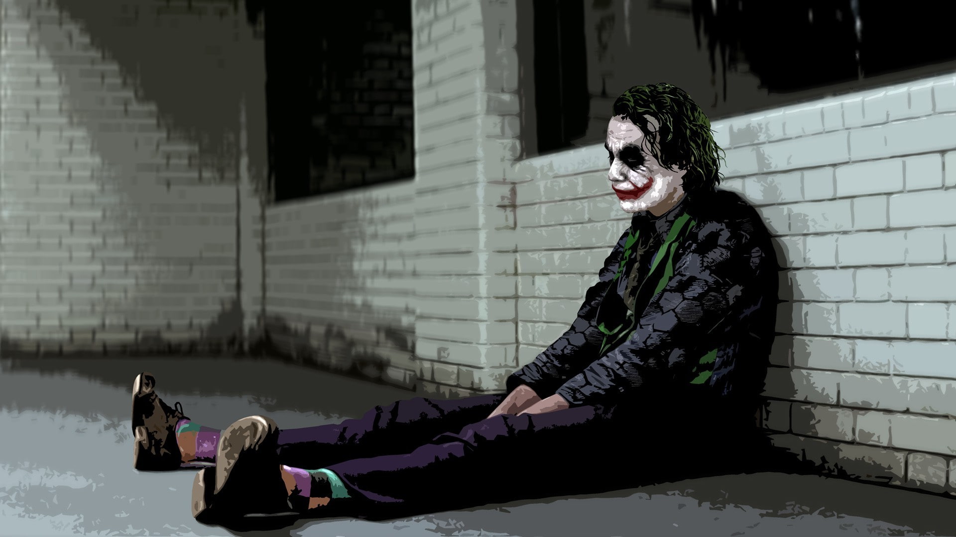 The Dark Knight, anime, hairstyle, leisure activity, two people, built structure, side view, men, sitting, Batman, full length, women, 1080P, casual clothing, HD Wallpaper
