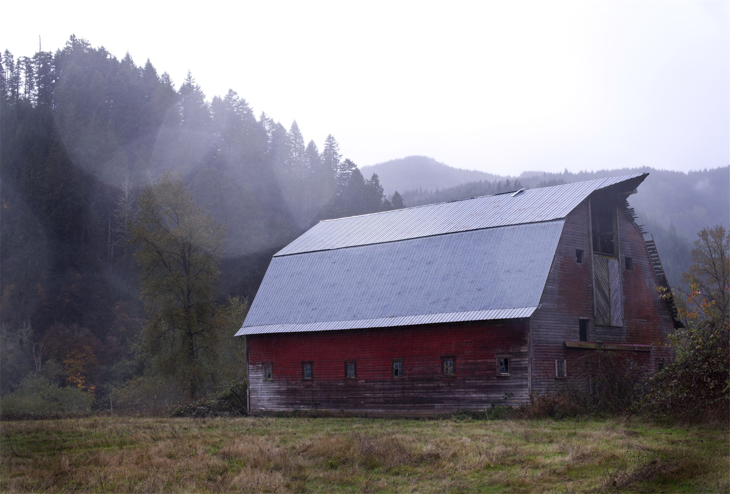 barn, field, grass, building, no People, abandoned, red, hills, landscape, concrete, built Structure, plant, land, storey, architecture, green, sky, mountain, HD Wallpaper
