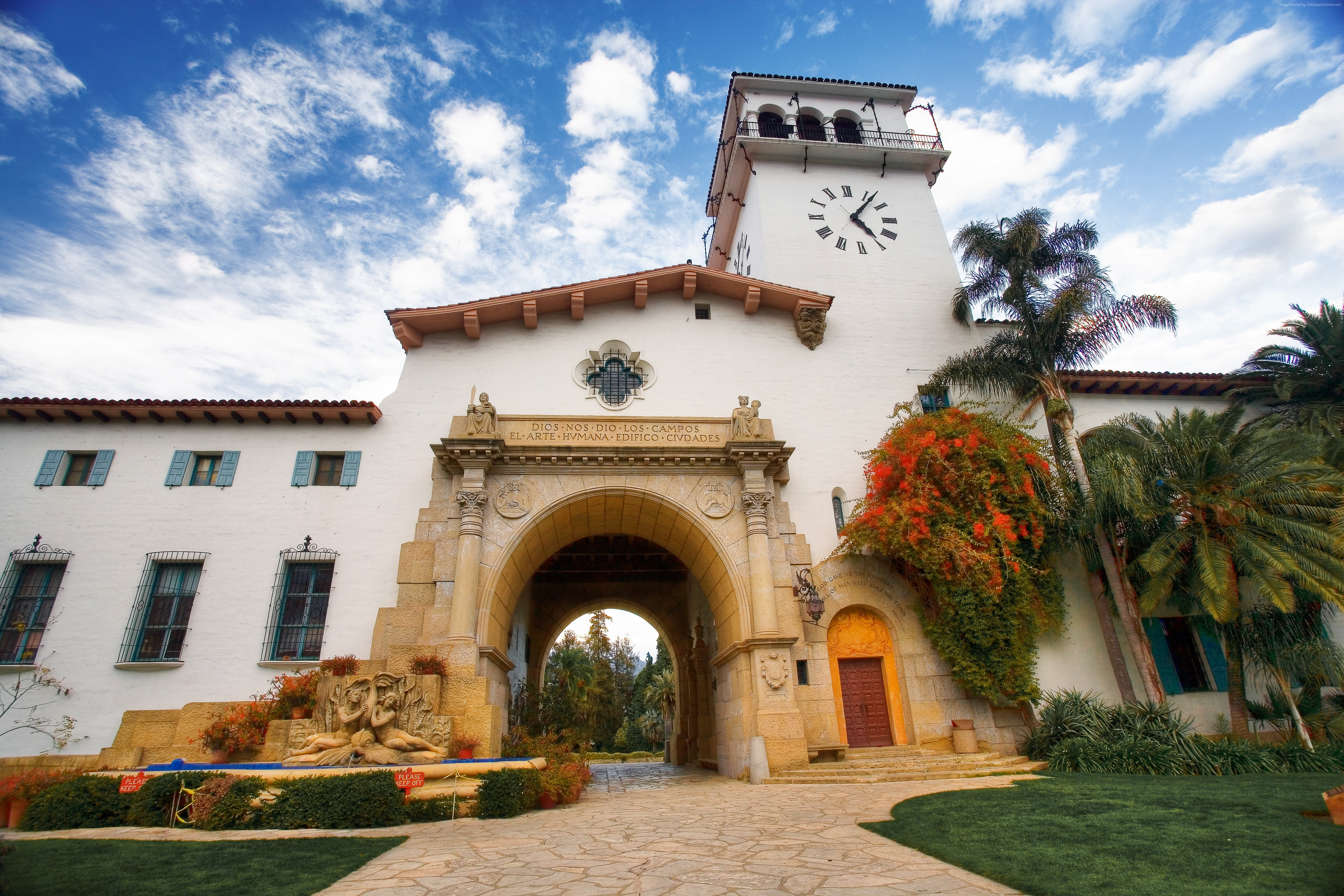 tourism, 4K, travel, Santa Barbara, County Courthouse, USA, booking, California, HD Wallpaper
