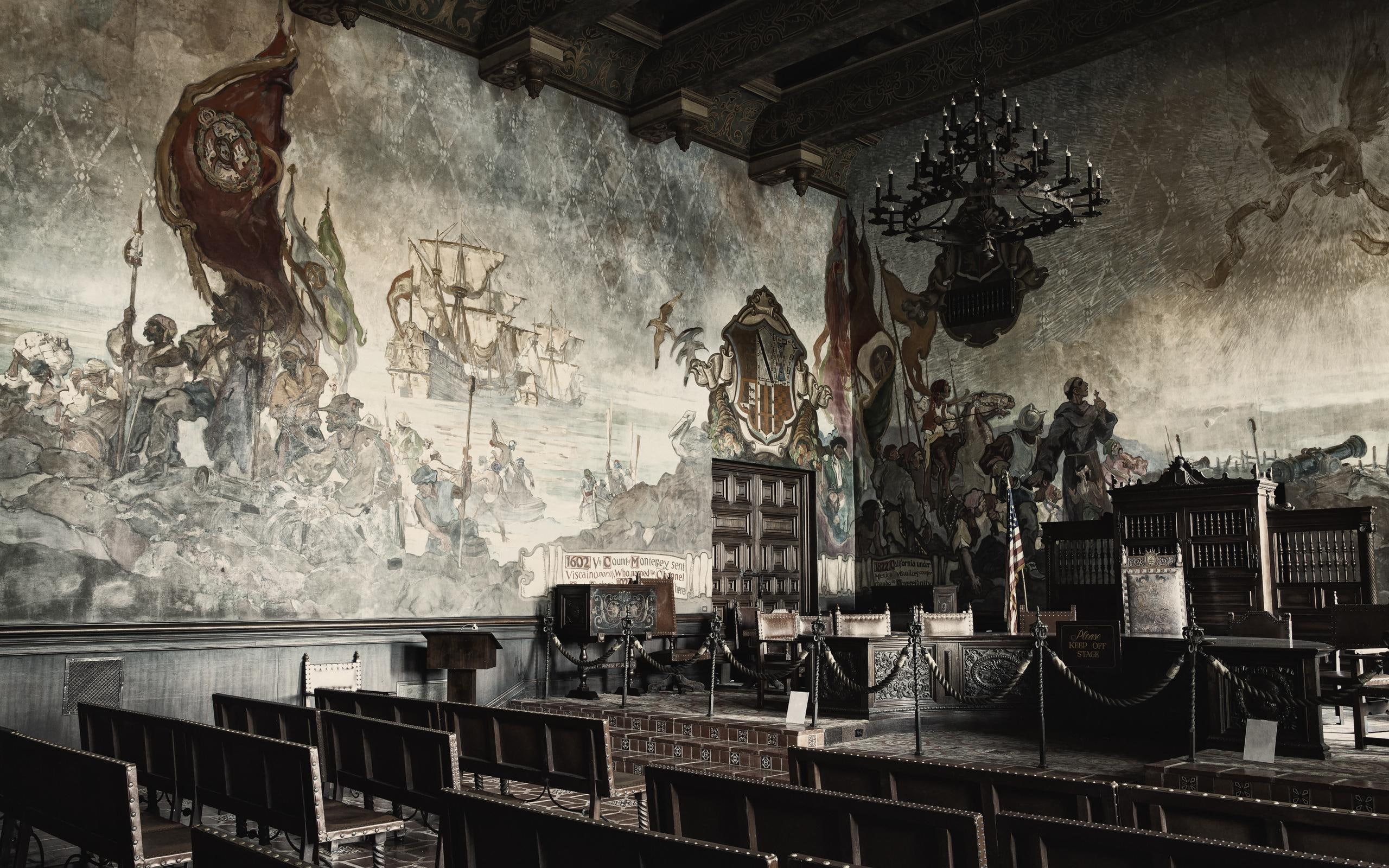 mural, 2K, architecture, inside, courthouse, beautiful, animals, HD Wallpaper