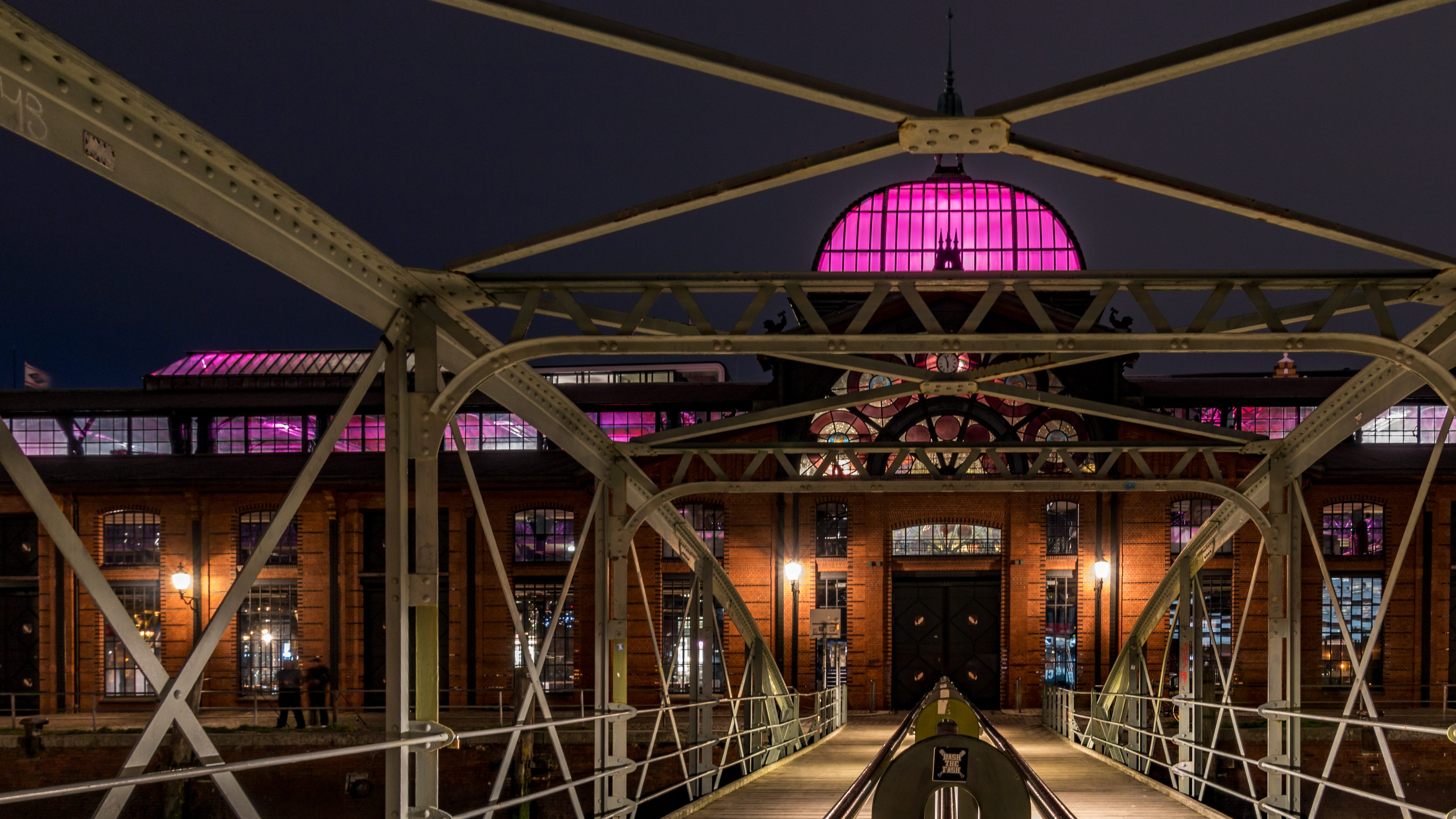 built structure, germany, facade, railing, old, steel, travel, bridge, engineering, illuminated, fish market, light, 5K, transportation, hamburg, travel destinations, HD Wallpaper