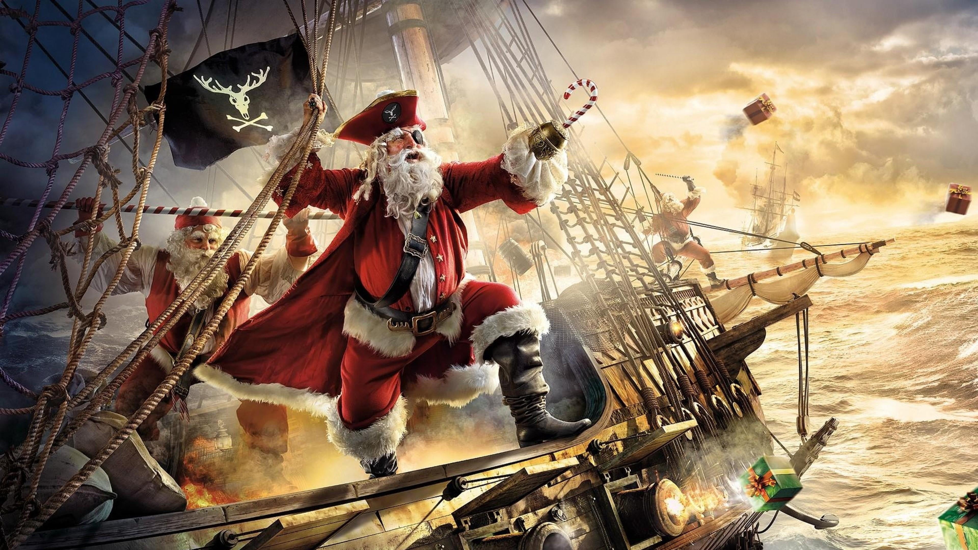 military, smoke - physical structure, sea, cloud - sky, red, gifts, santa clause, wind, sunlight, water, men, sail, warning sign, shoes, cannons, real people, HD Wallpaper