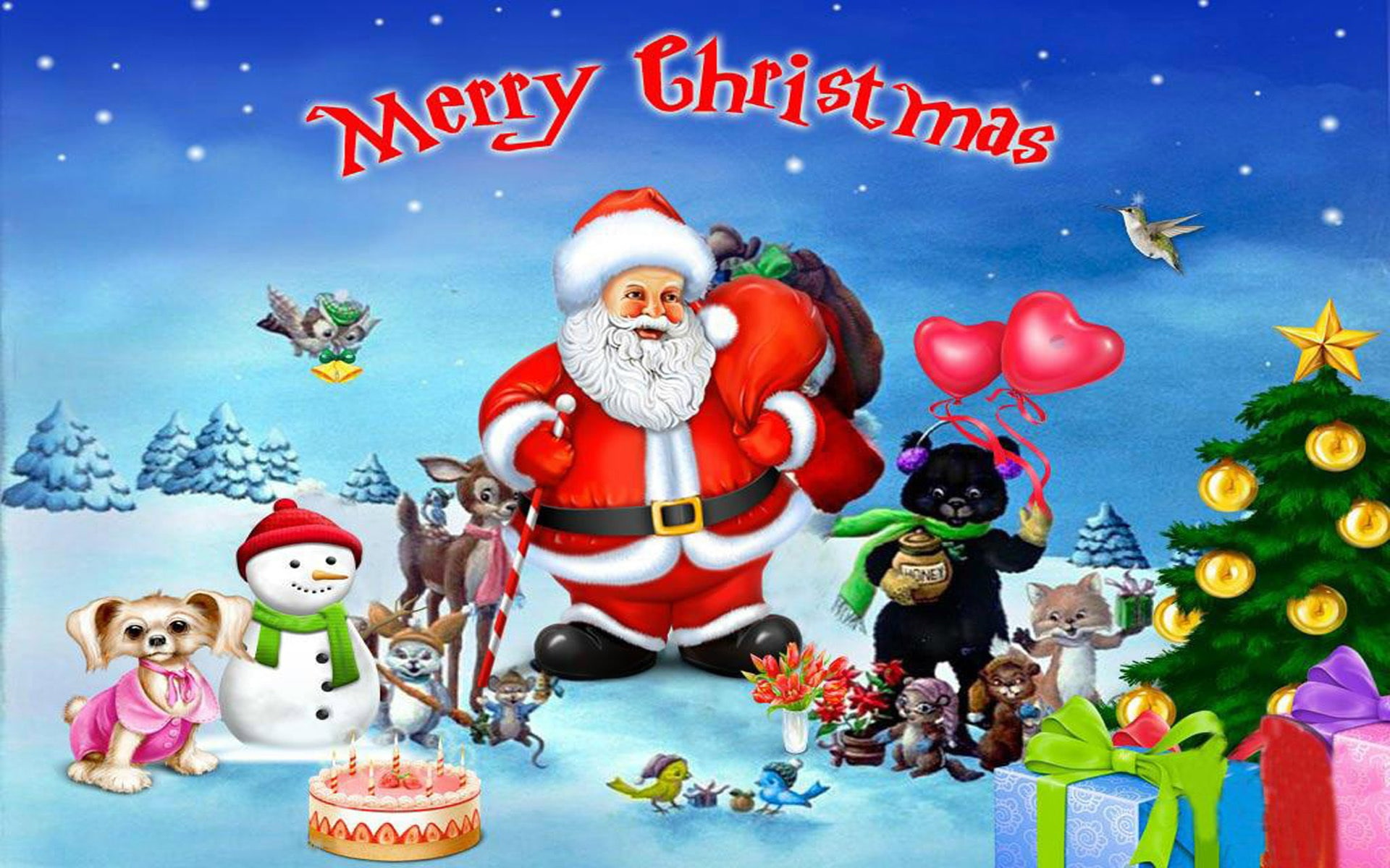  christmas, 1080P, hd, desktop, santa, clause, friends, merry, HD Wallpaper