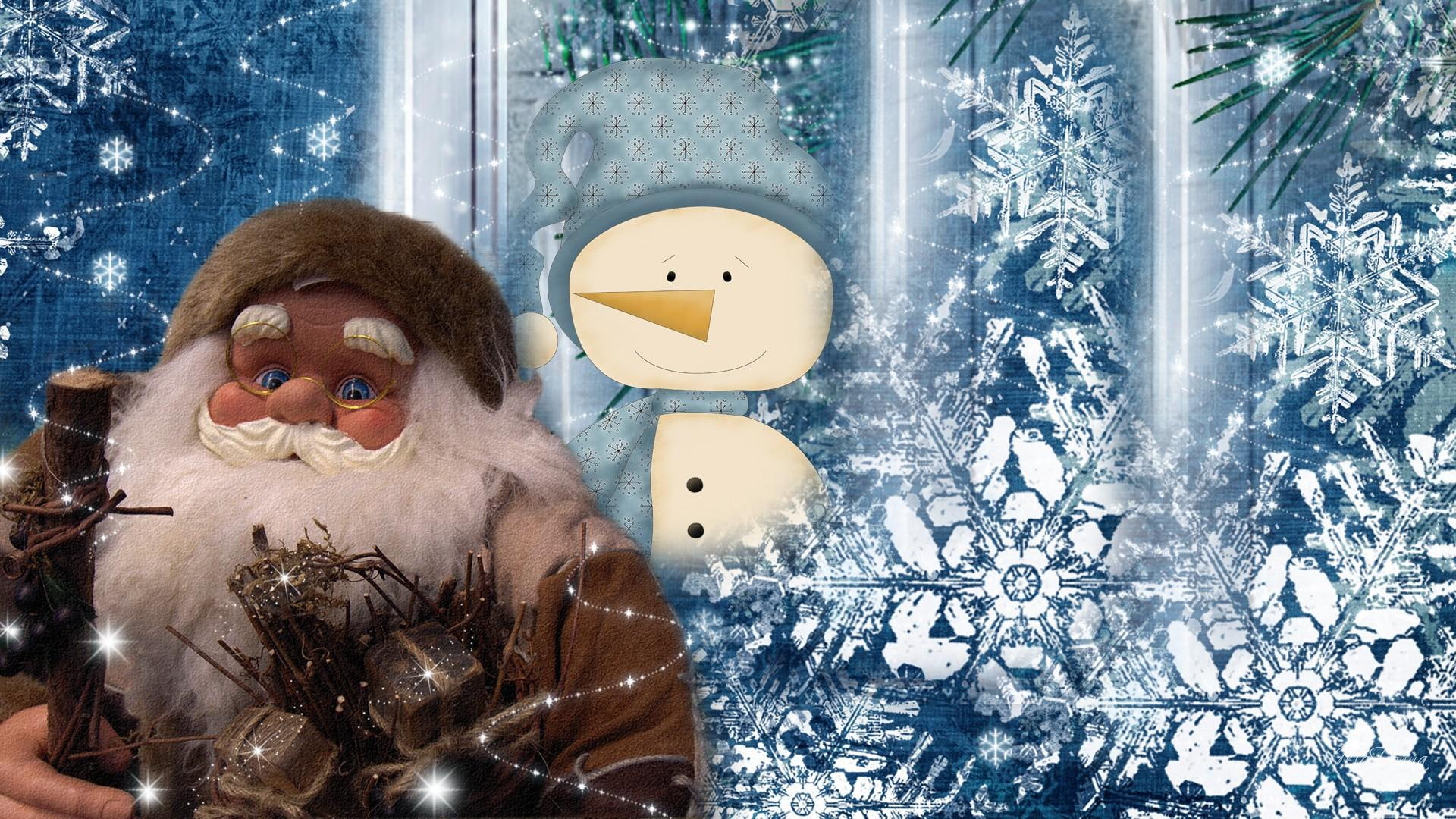 friends, 1080P, firefox persona, snowman, santa clause, winter, 3d and abstract, christmas, snow, abstract, HD Wallpaper