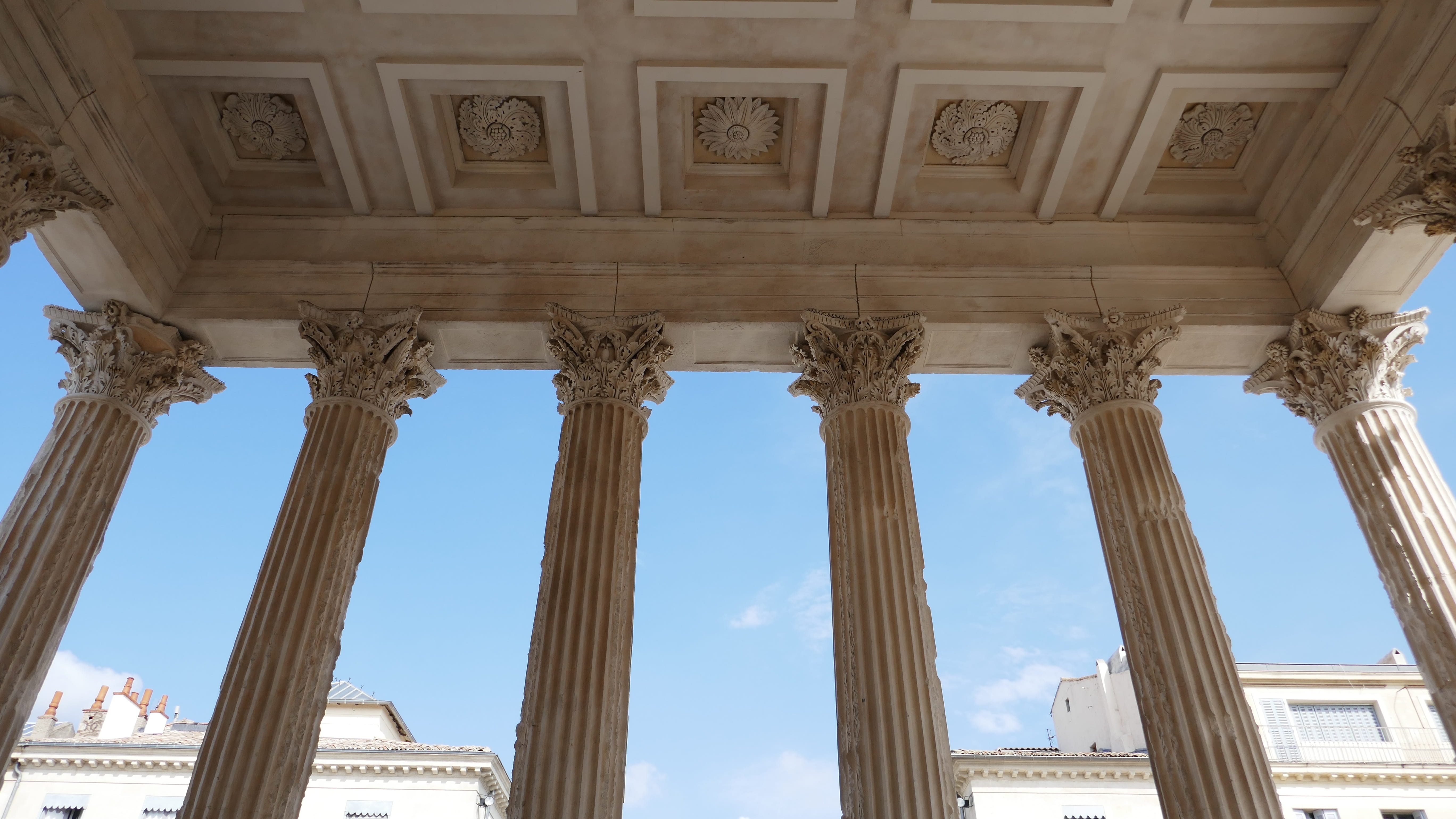 built structure, old, no people, ancient, nature, nimes, corinthian, the past, travel destinations, france, temple, roman, ceiling, ancient civilization, HD Wallpaper