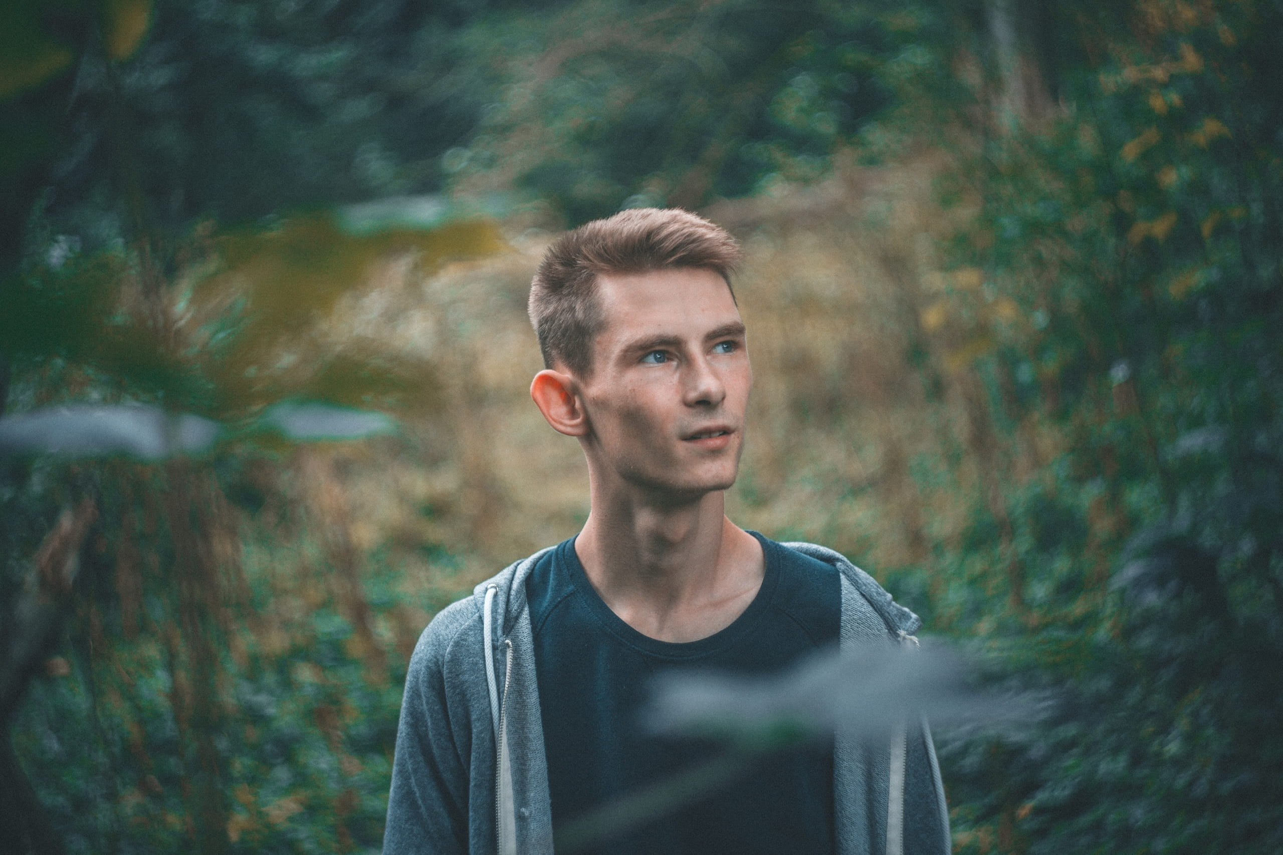 woodland, one person, landscape, tree, neck, outdoors, recreation, serious, park, 2K, handsome, crew, adult, man, leaf, daylight, young men, photo, men, HD Wallpaper
