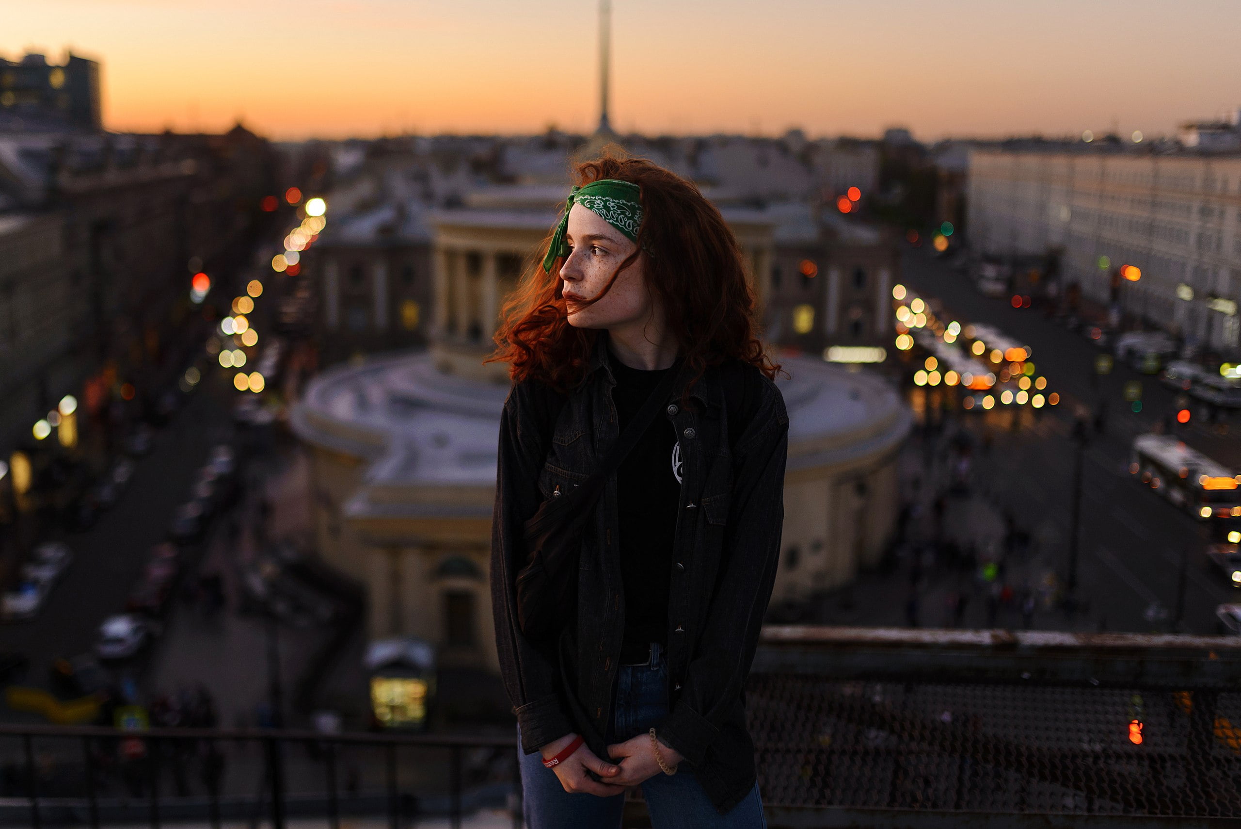 illuminated, urban, built structure, focus on foreground, warm clothing, depth of field, architecture, outdoors, standing, young women, leisure activity, HD Wallpaper