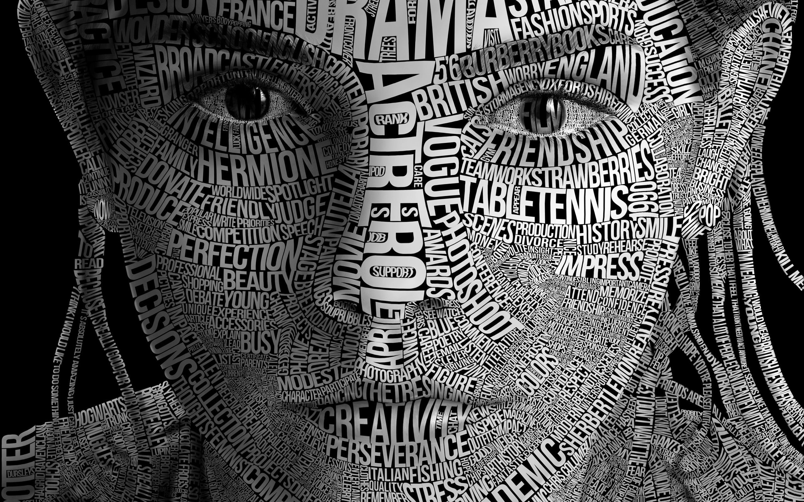 2K, artwork, Emma Watson, Typographic Portraits, Typography, HD Wallpaper