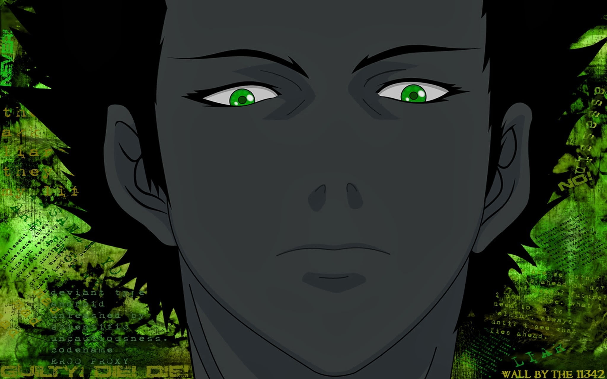 human representation, nature, Ergo Proxy, white, representation, green color, electronic, black, tree, outdoors, night, human body part, face, front view, HD Wallpaper