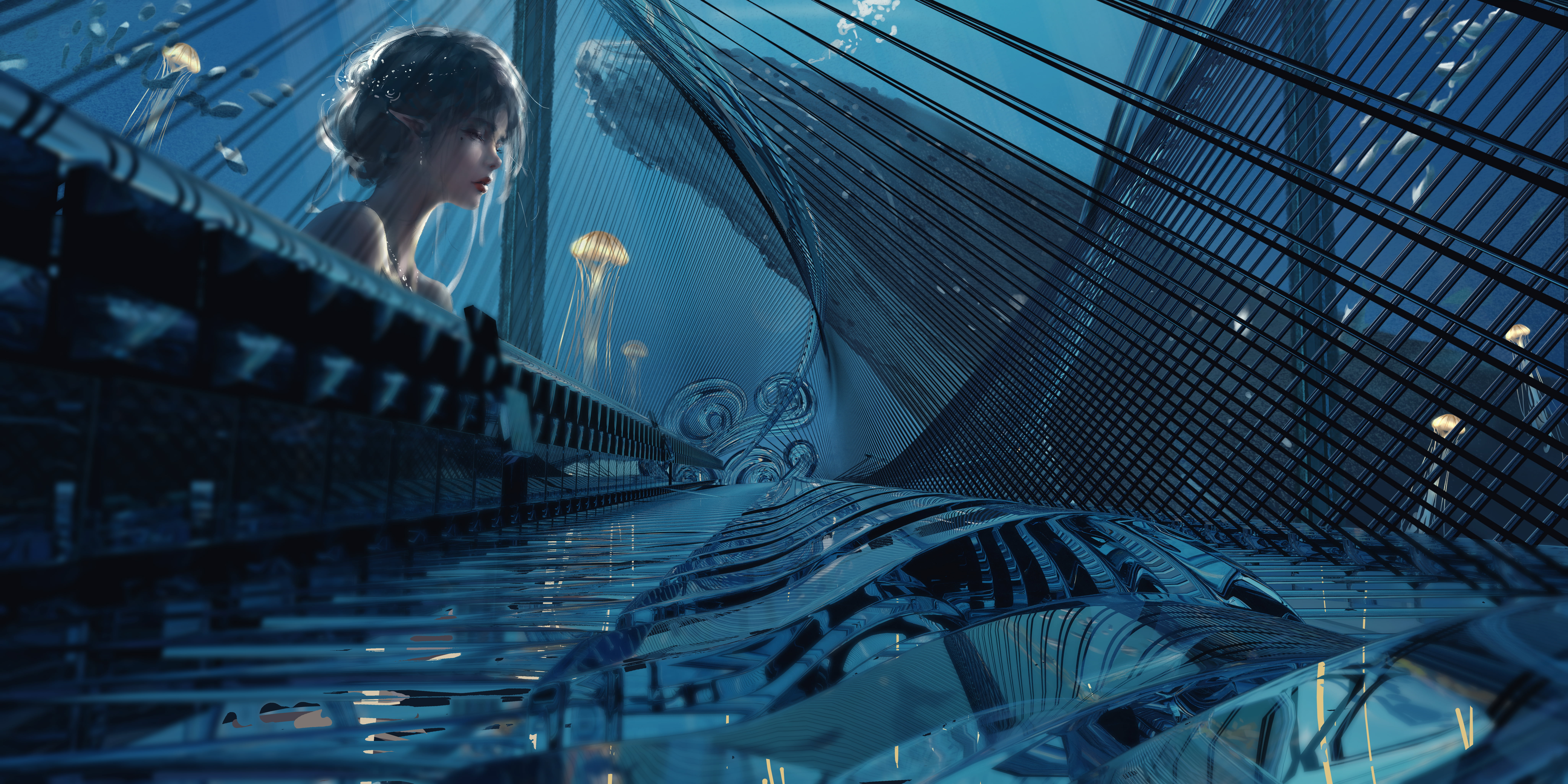 8K, women, musical instrument, piano, WLOP, digital art, drawing, HD Wallpaper