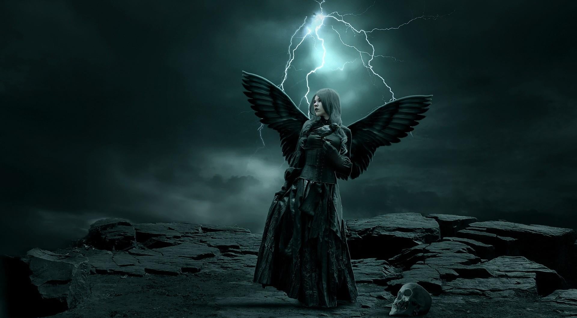 mystery, architecture, dark, 1080P, no people, ghost, horror, fear, imagination, demon, wings, halloween, shock, forgiveness, skull, crow, power in nature, HD Wallpaper