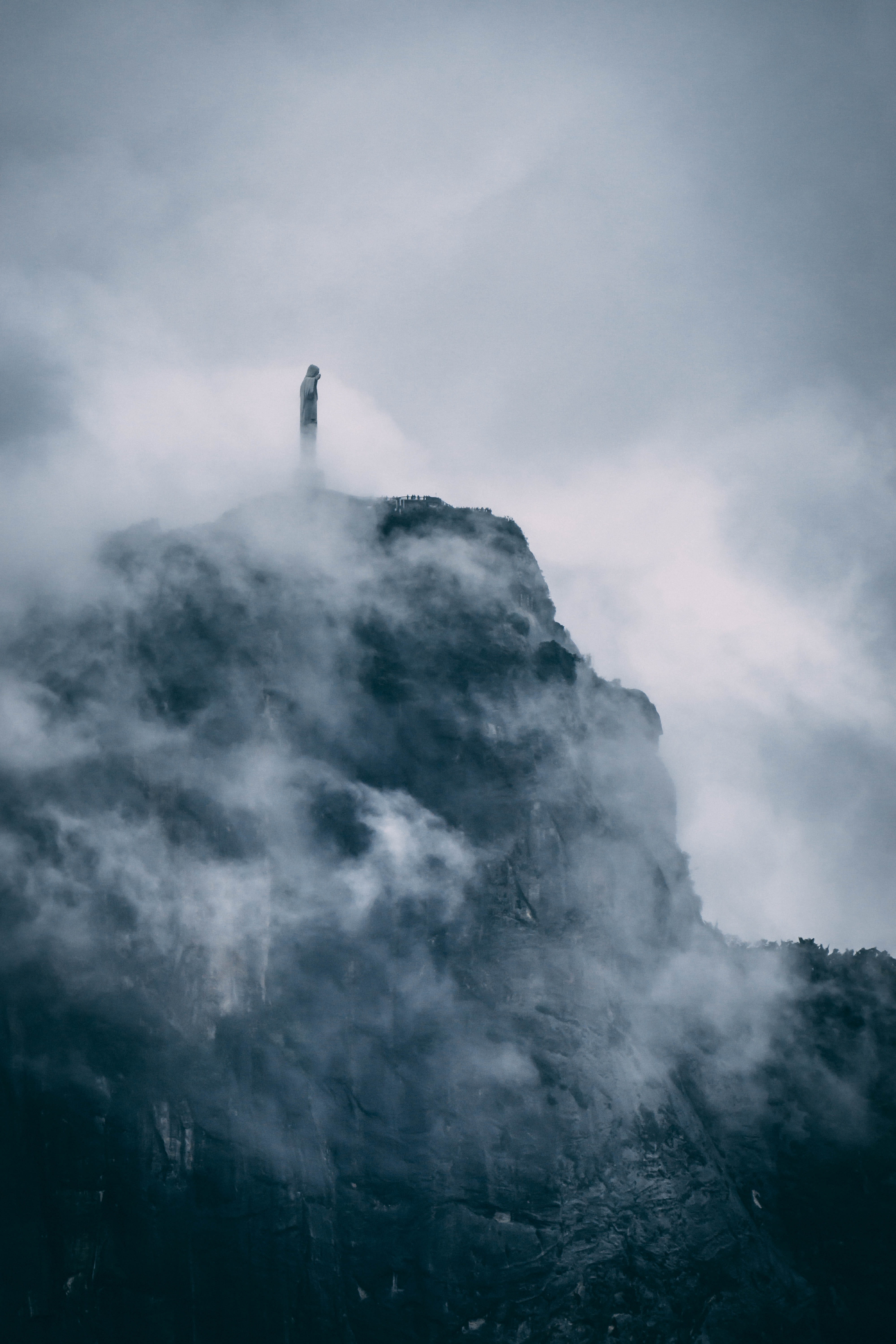 danger, light - Natural Phenomenon, cloudscape, statue, storm, weather, redentor, scenics, outdoors, nature, sea, wind, cloud - Sky, sky, white, rio, sullen, Phone HD Wallpaper