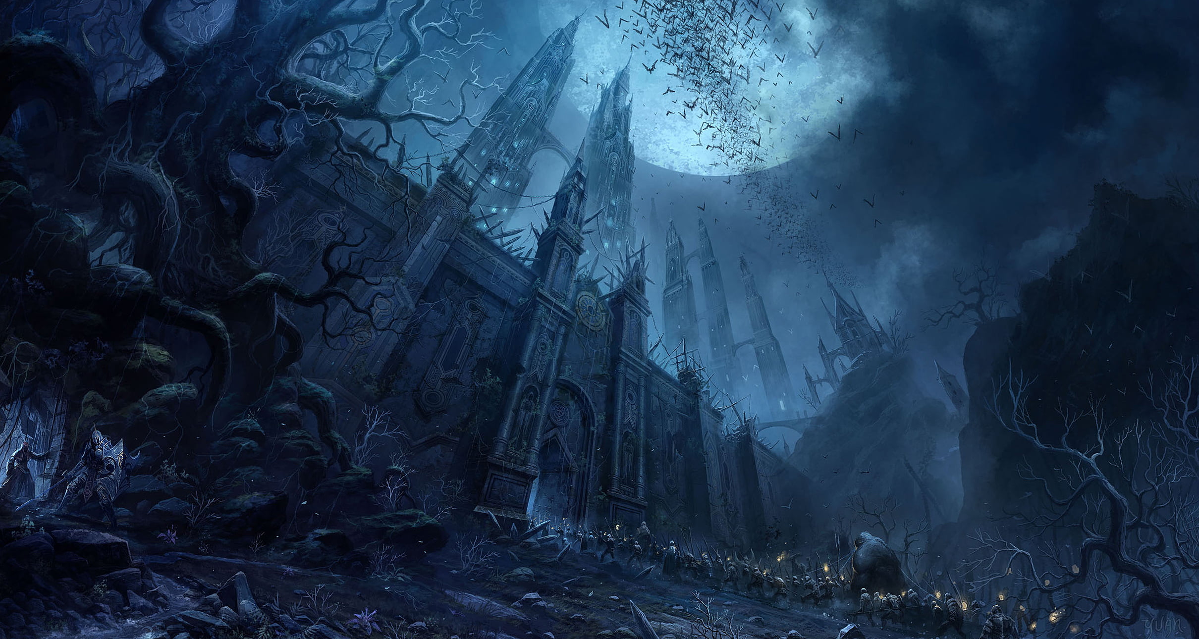old, outdoors, dead, nature, fog, cold temperature, fantasy, landscape, 1080P, mystery, death, night, built structure, castle, fear, dark, sky, prisoners, HD Wallpaper