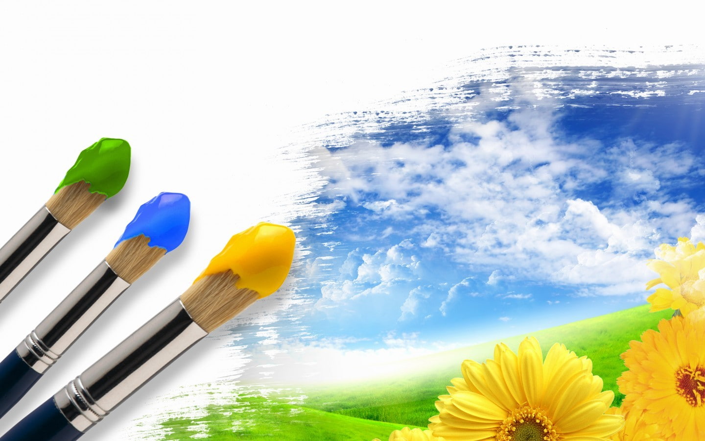 yellow, paintbrushes, flowers, freshness, close-up, flowering plant, brush, canvas, no people, nature, outdoors, plant, craft, flower, beauty in nature, HD Wallpaper