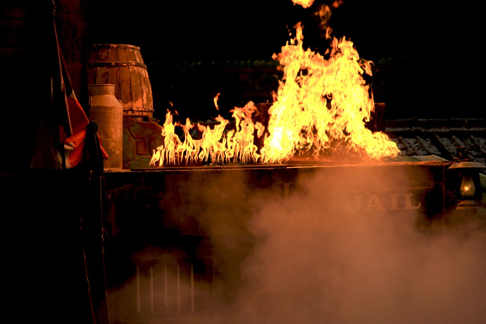 nature, accidents and disasters, jail on fire, no people, firewood, occupation, smoke - physical structure, night, 1080P, fire - natural phenomenon, water, HD Wallpaper