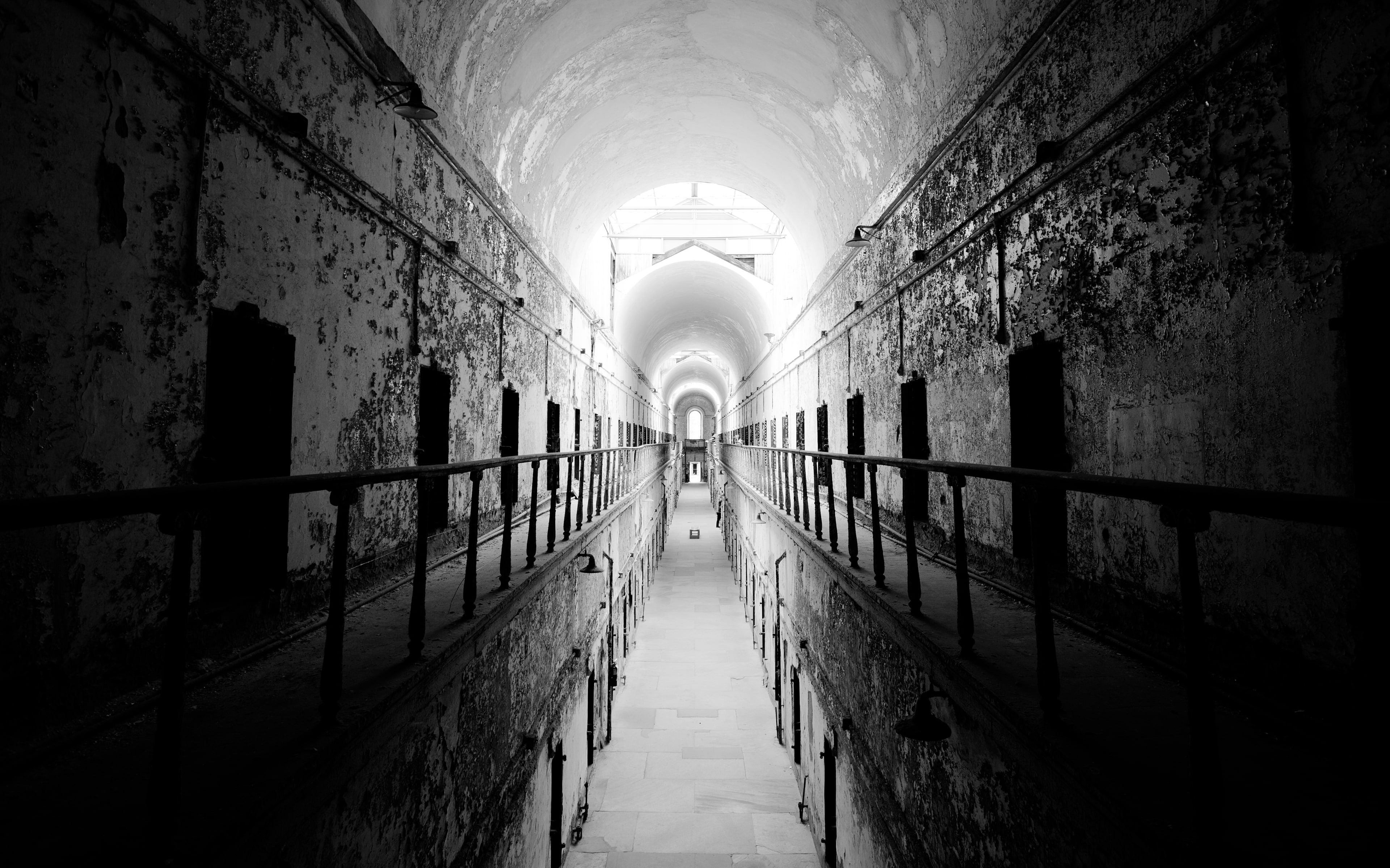 architecture, easternstatepenitentiary, photography, state, 4K, eastern, blackandwhite, philadelphiapennsylvania, grey, penitentiary, perspective, HD Wallpaper