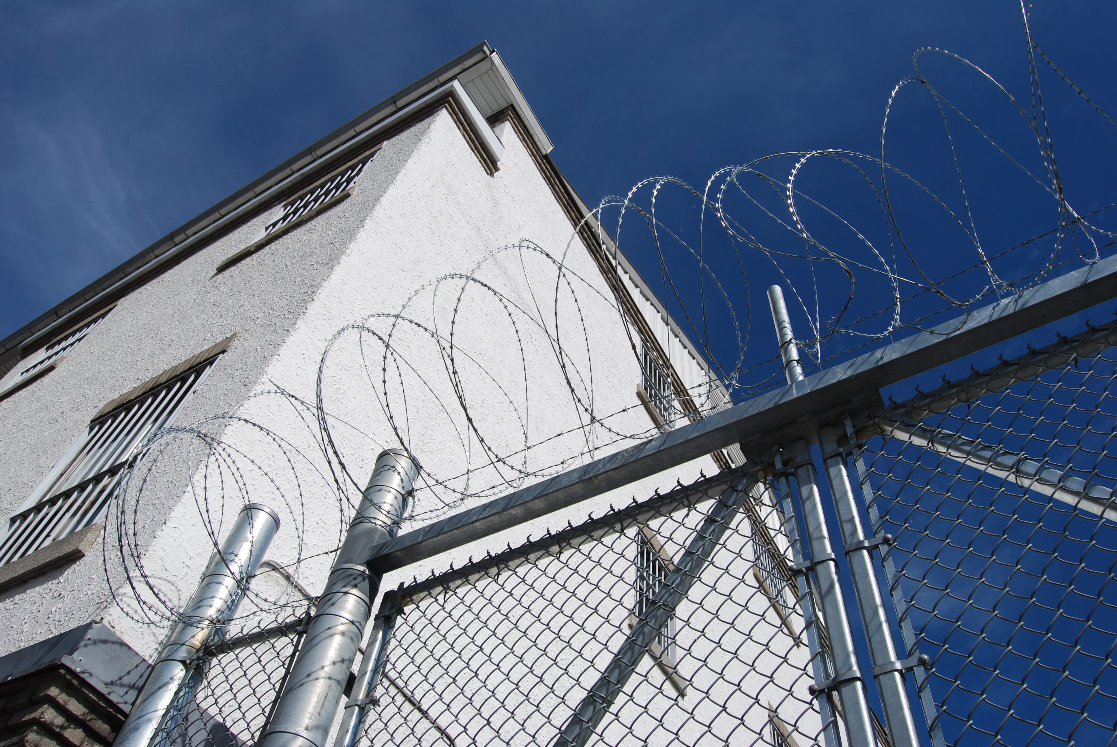 blue, security, barbed wire, no people, architecture, photography, low angle view, transportation, vehicle, fork, sunlight, built structure, aircraft, cloud - sky, HD Wallpaper