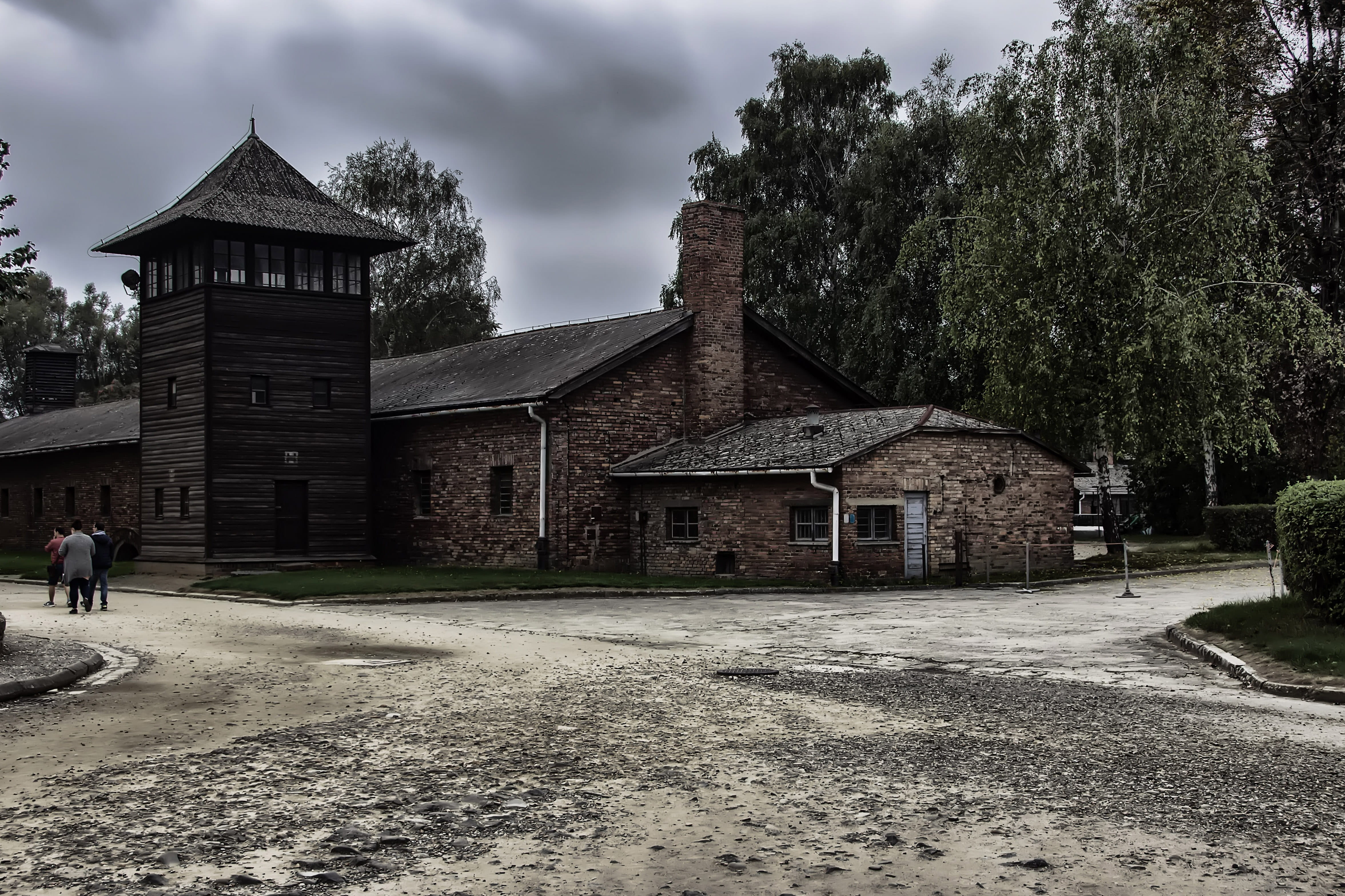 4K, building, old, incidental people, day, city, transportation, built structure, real people, memorial, museum, road, sky, building exterior, tree, poland, HD Wallpaper