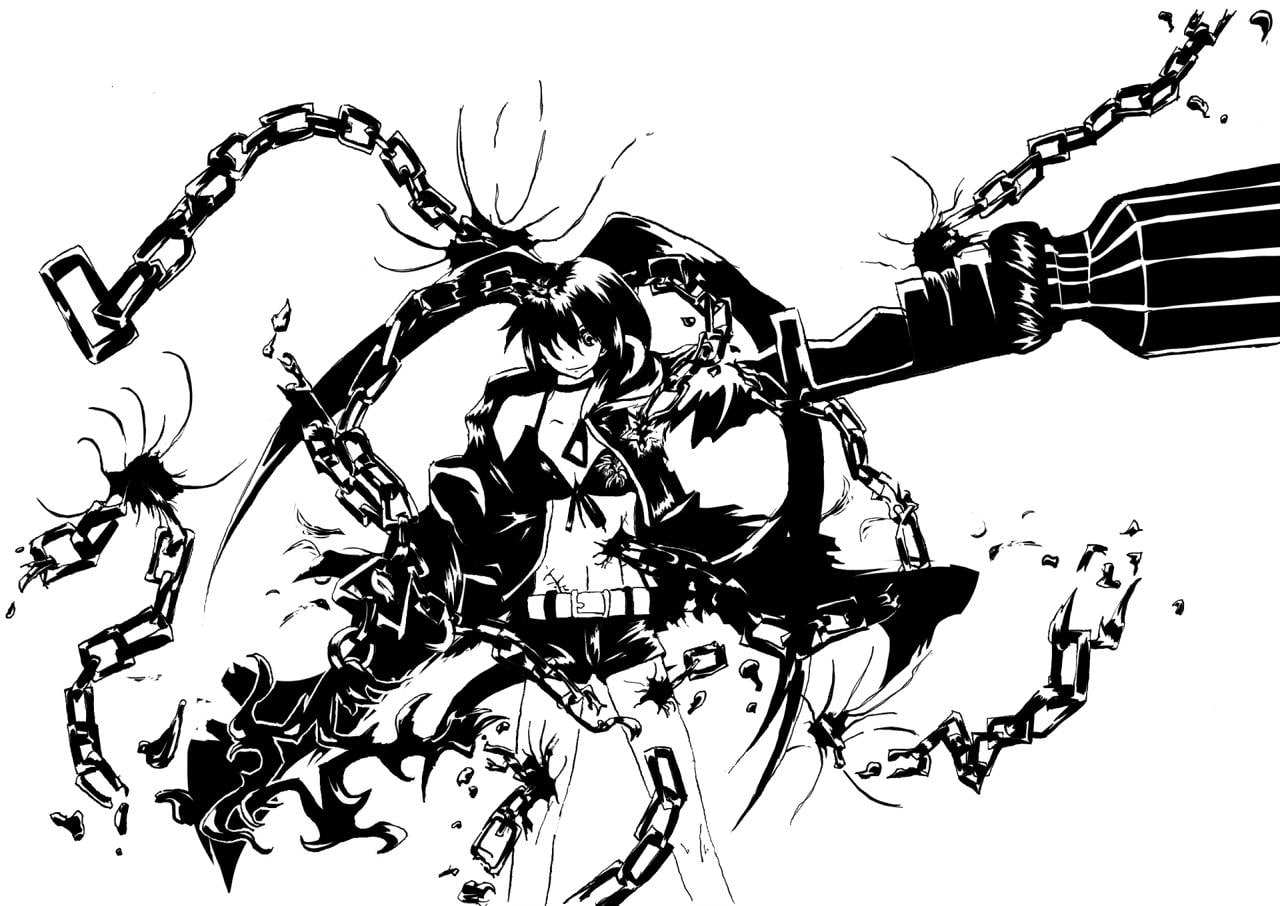 kuroi mato, drawing, anime, 720P, girls, black and white, white, kuroi, black, anime girls, mato, HD Wallpaper