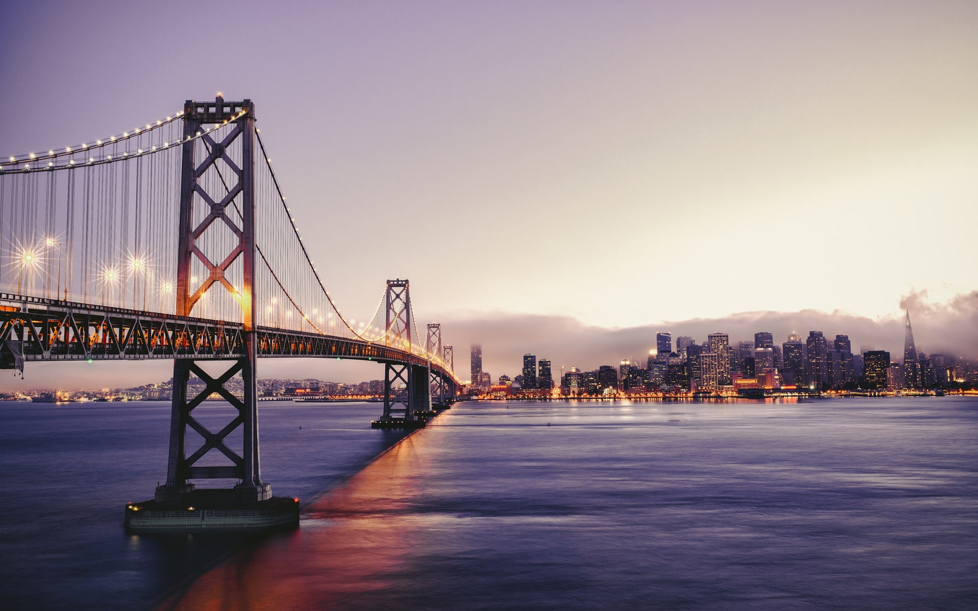 Bridge, Lights, 1080P, Francisco, Bay, Beautiful, dusk, san, Scenery, Skyscrapers, HD Wallpaper