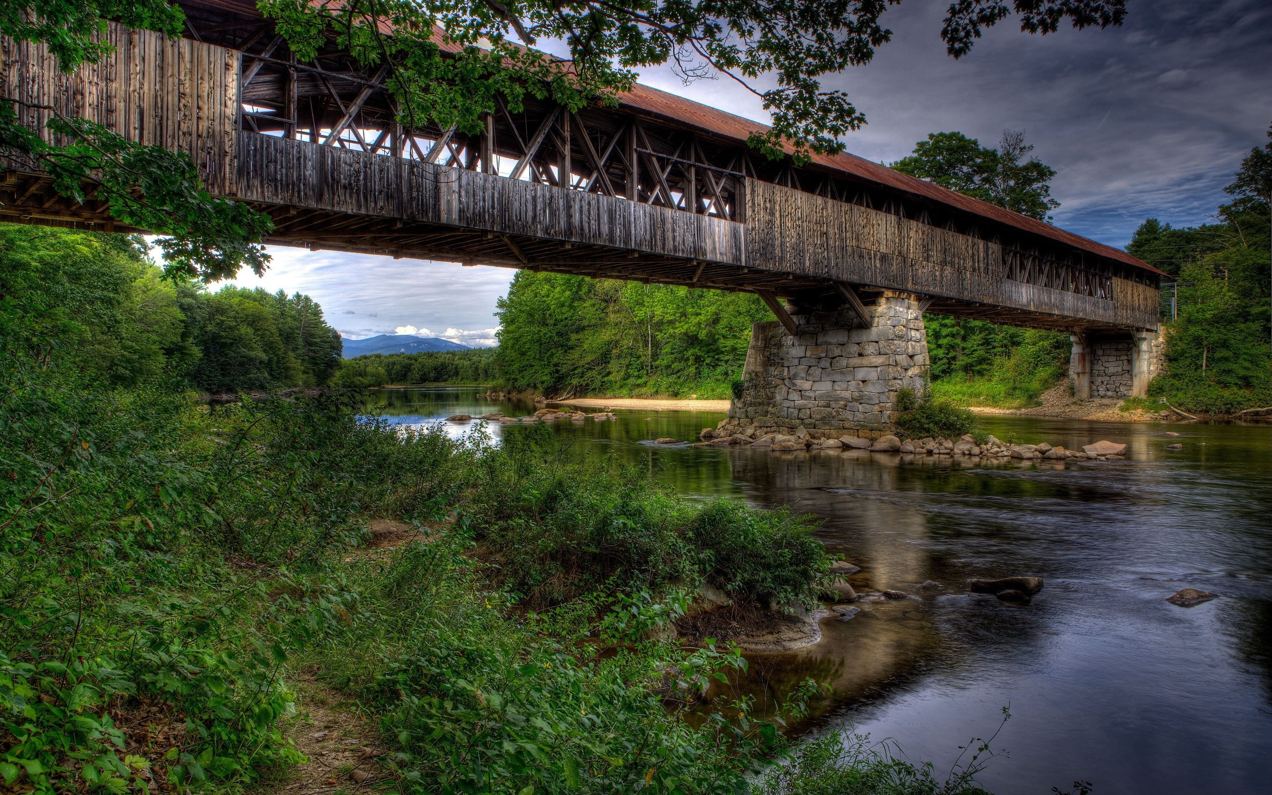 architecture, river, water, built structure, growth, 2K, reflection, tree, landscape, connection, transportation, flowing water, bridge, bridge - man made structure, HD Wallpaper