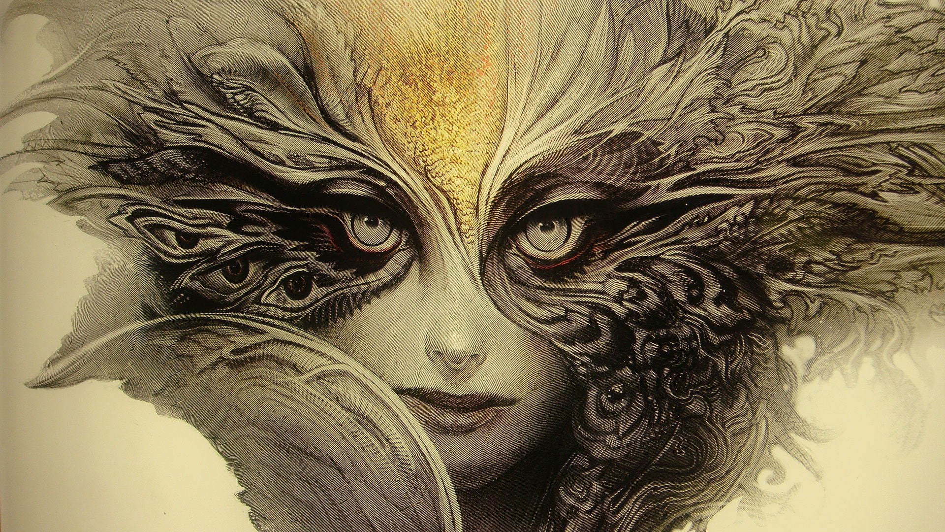 women, mask, fantasy art, sketches, eyes, abstract, fantasy girl, artwork, 1080P, HD Wallpaper