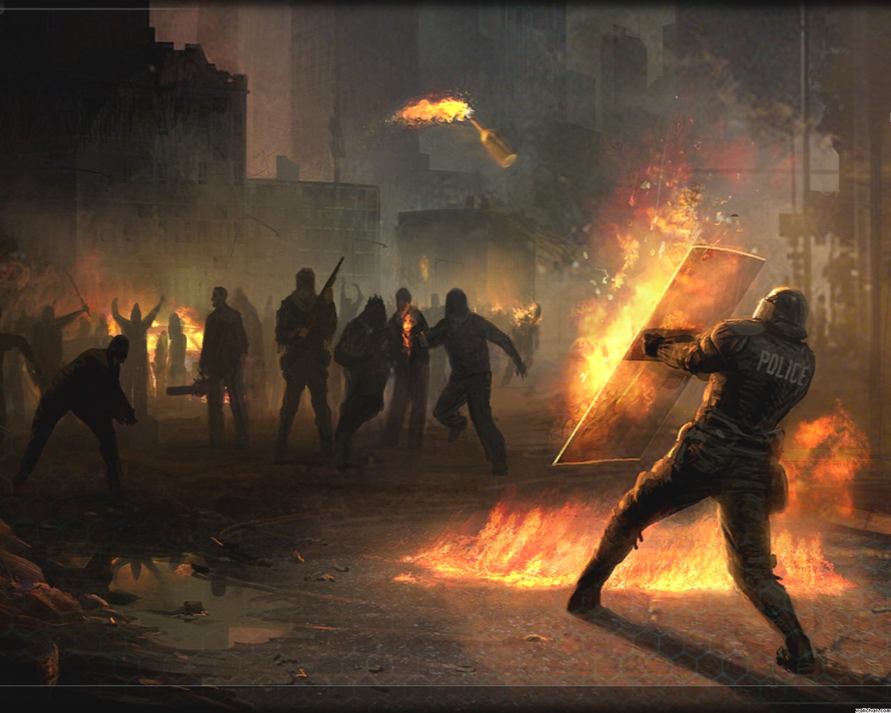 artwork, police, fire, Molotov, 720P, riots, HD Wallpaper
