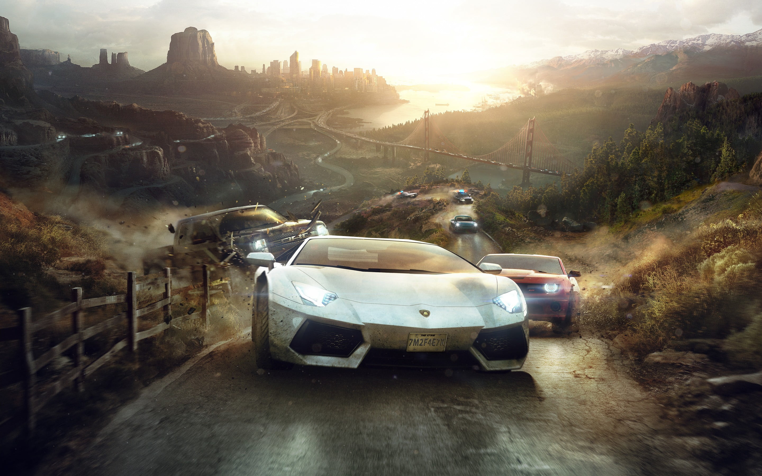 The Crew, video games, sky, scenics - nature, transportation, silver, architecture, land vehicle, motor vehicle, nature, Chevrolet Camaro, mountain, day, HD Wallpaper